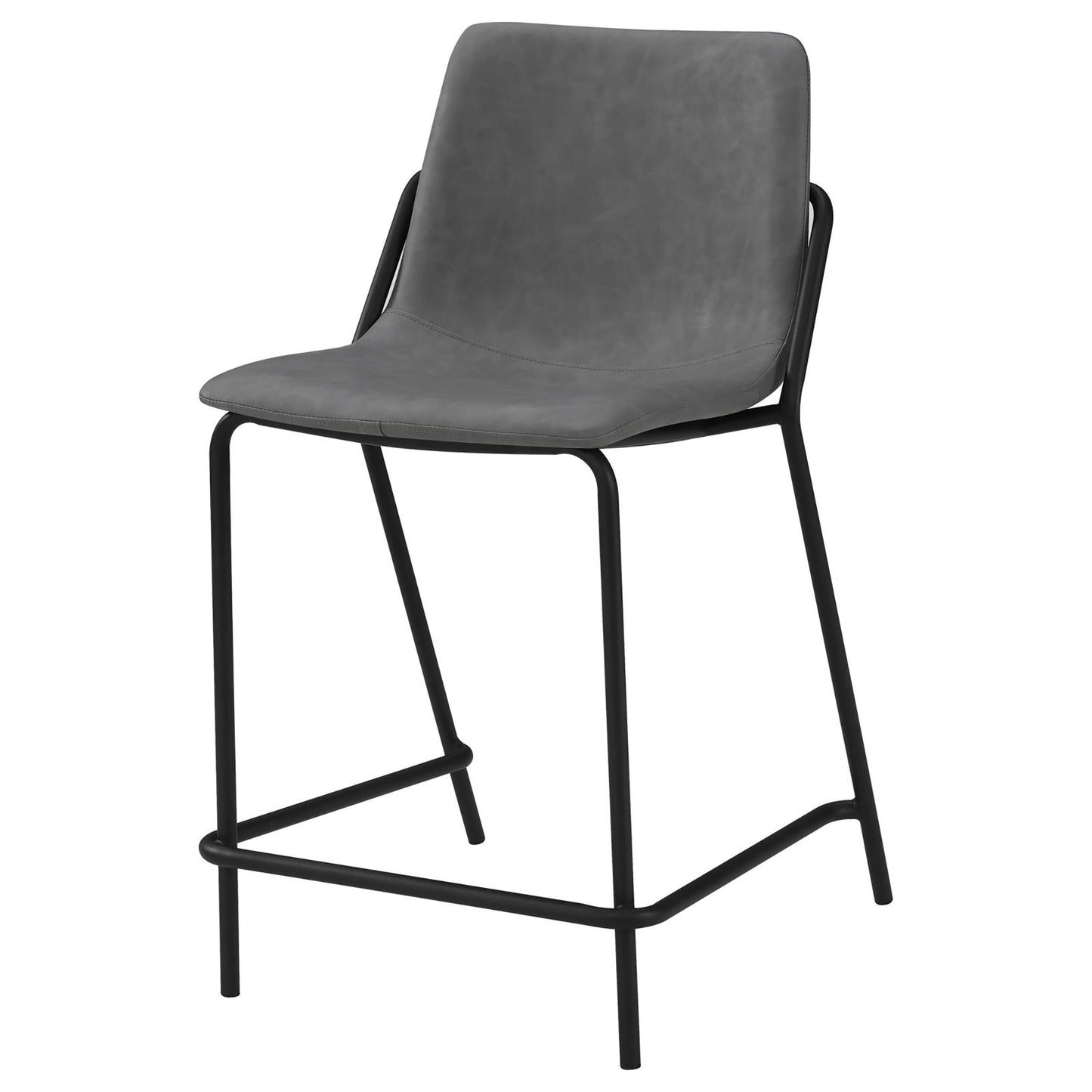 Modern grey faux leather counter stool with black metal frame