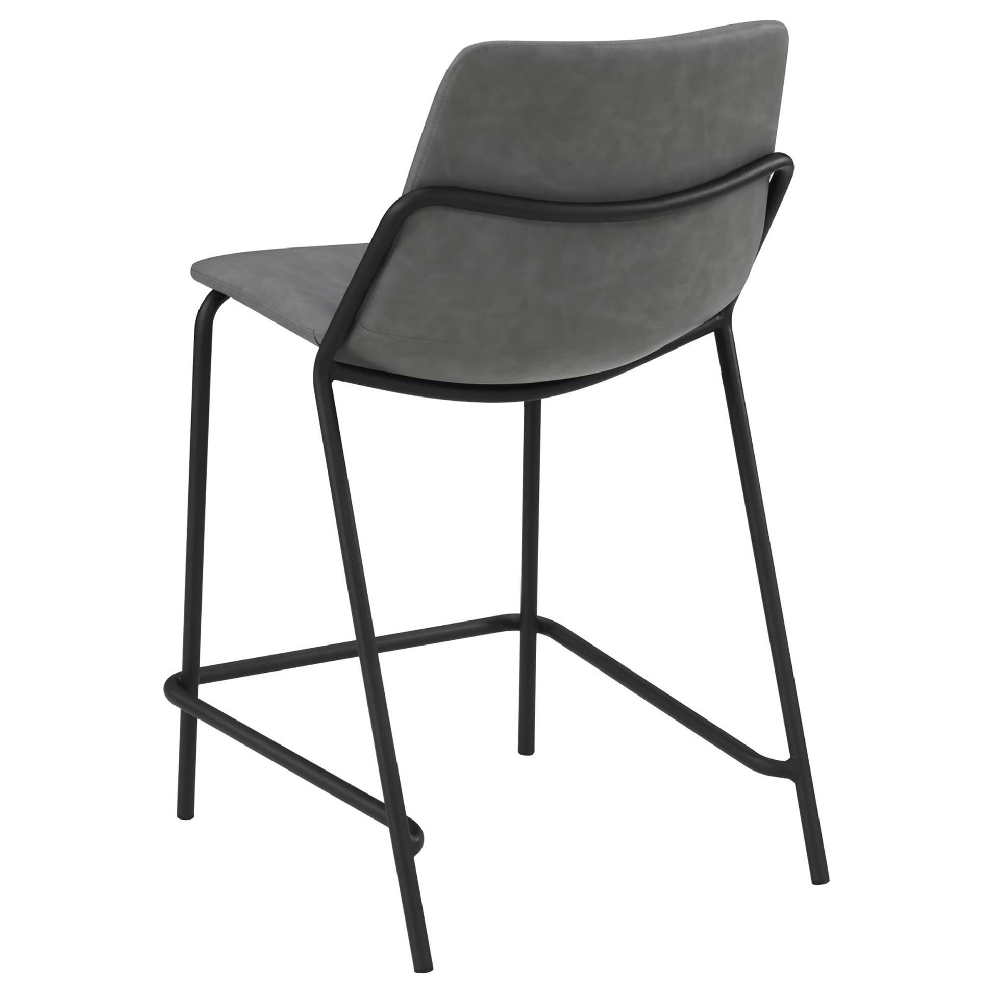 Modern grey faux leather bar stool with black metal legs and minimalist design