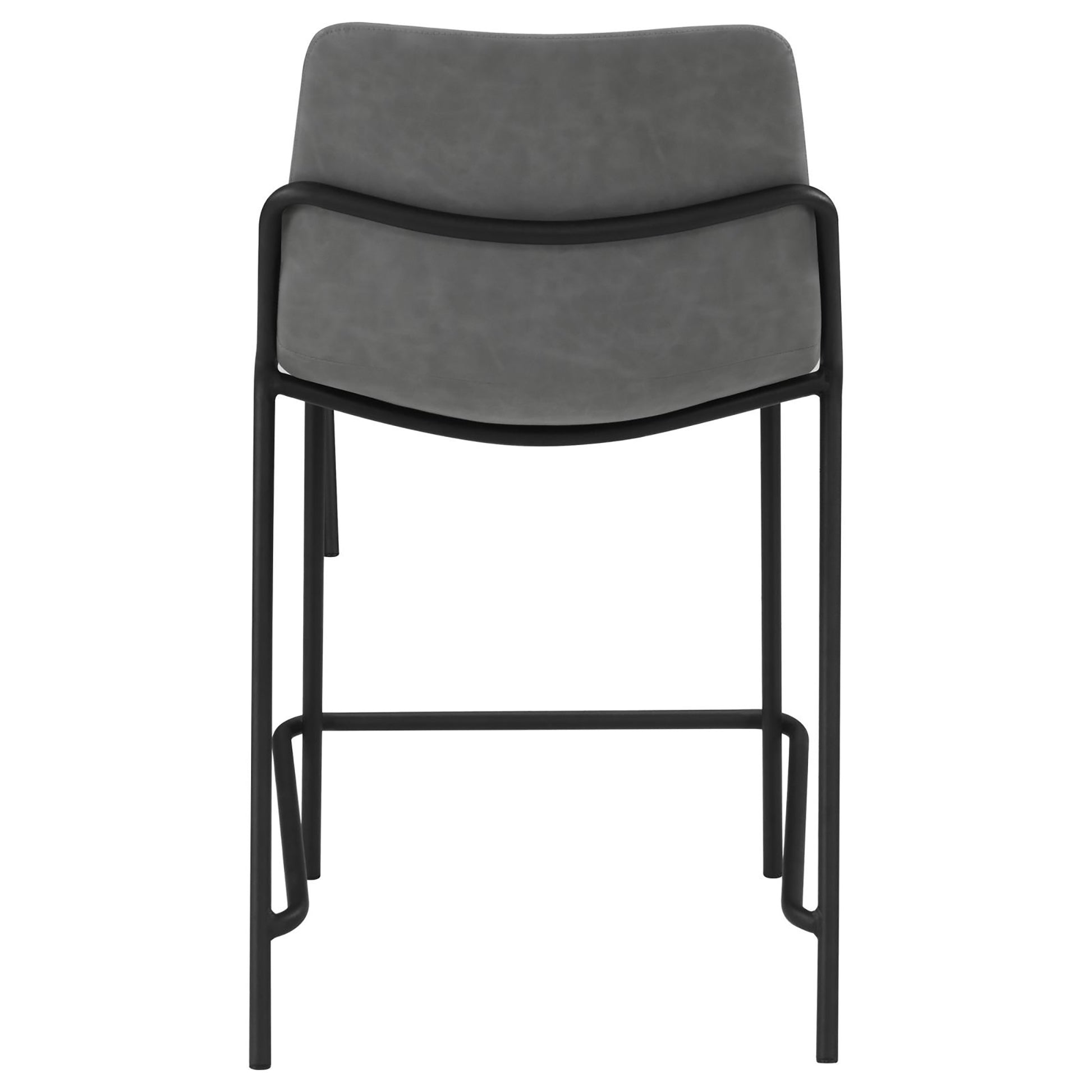 Gray faux leather bar stool with black metal frame and arms