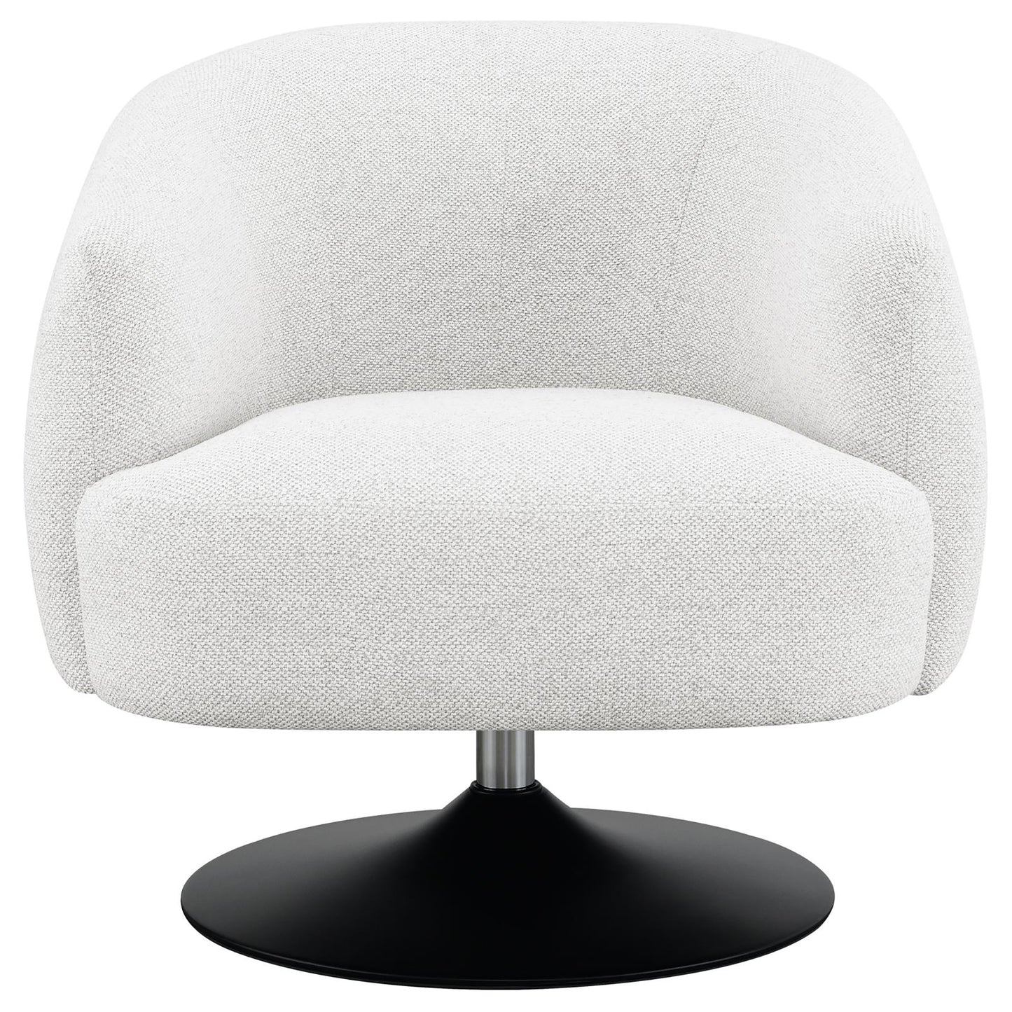 Cozy white boucle accent chair with a sleek black swivel base for modern living rooms