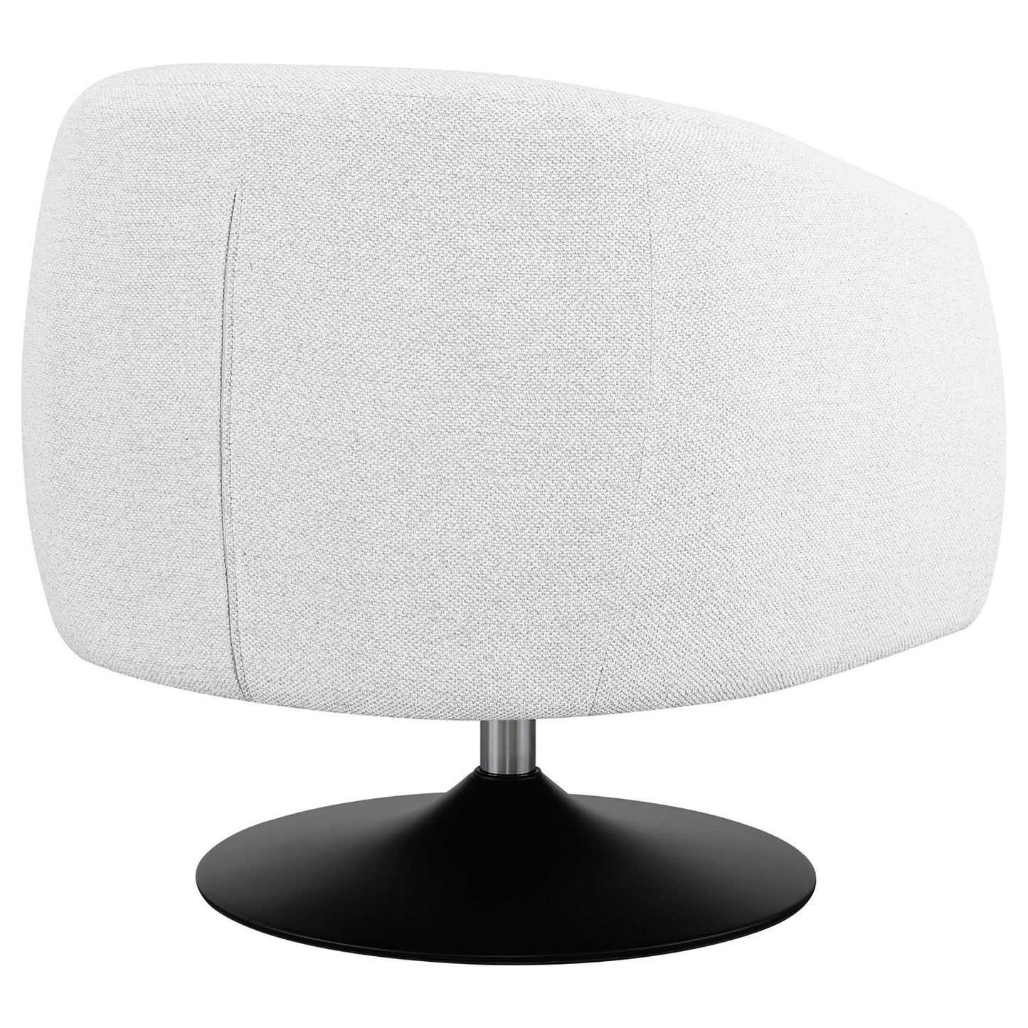 Modern swivel chair in white textured fabric with a black circular base