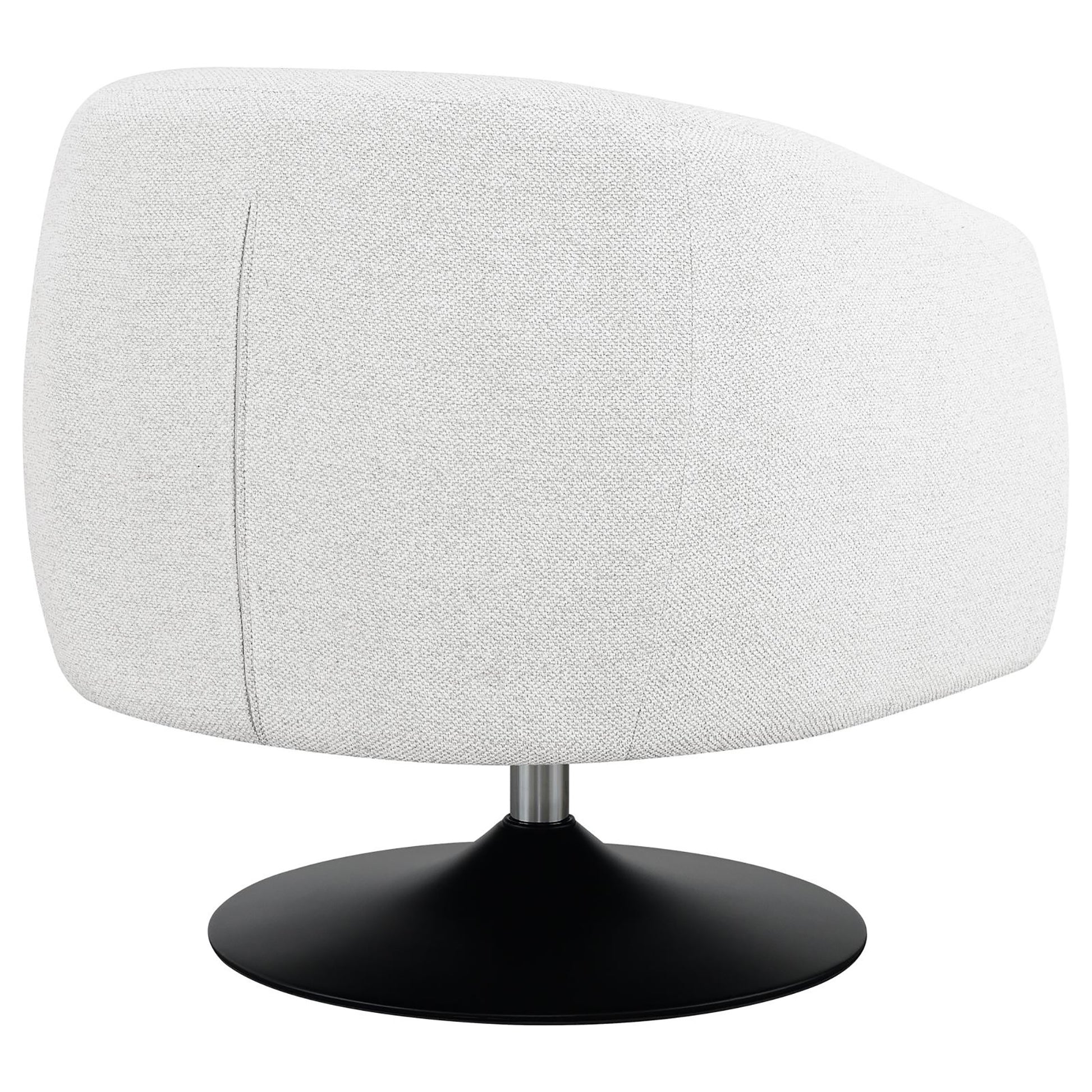 Modern swivel chair in white textured fabric with a black circular base