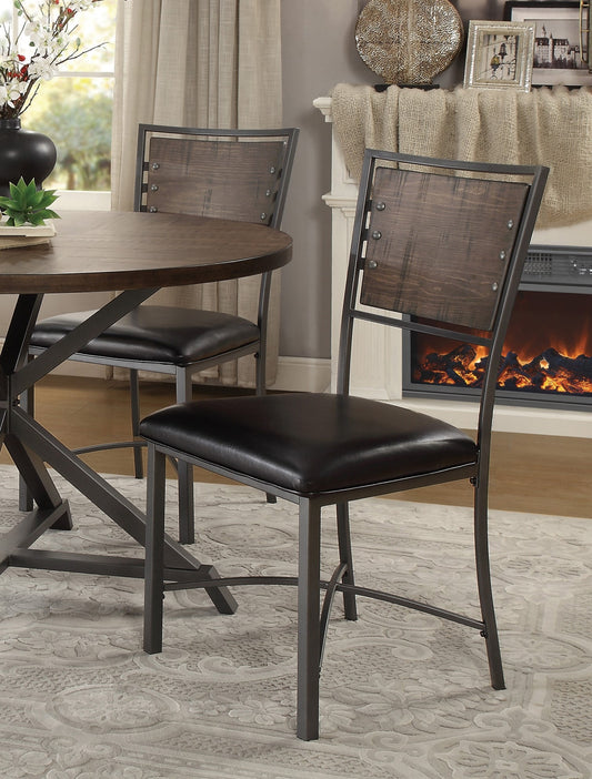 TREATLIFE HOME Industrial Style Metal Frame Chairs Set of 2, Rustic Design with Burnished Brown Faux Leather Seat and Gray Metal Finish