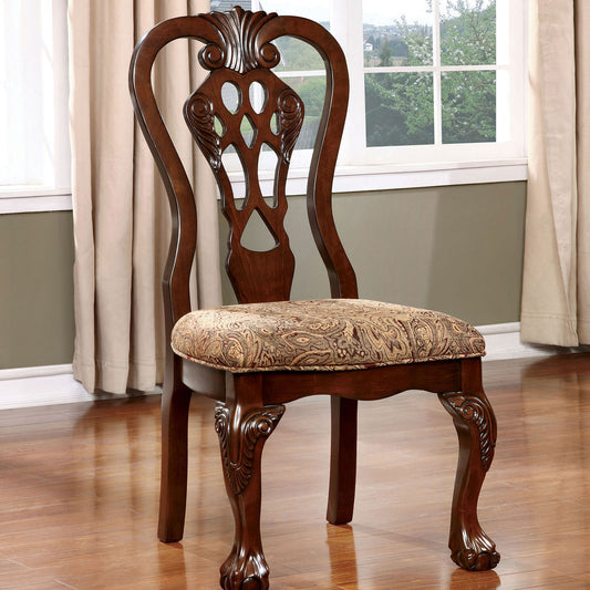 TREATLIFE HOME Traditional Dining Chairs Set of 2 with Damask Print Fabric Seat and Intricate Back Design, Brown Cherry Finish