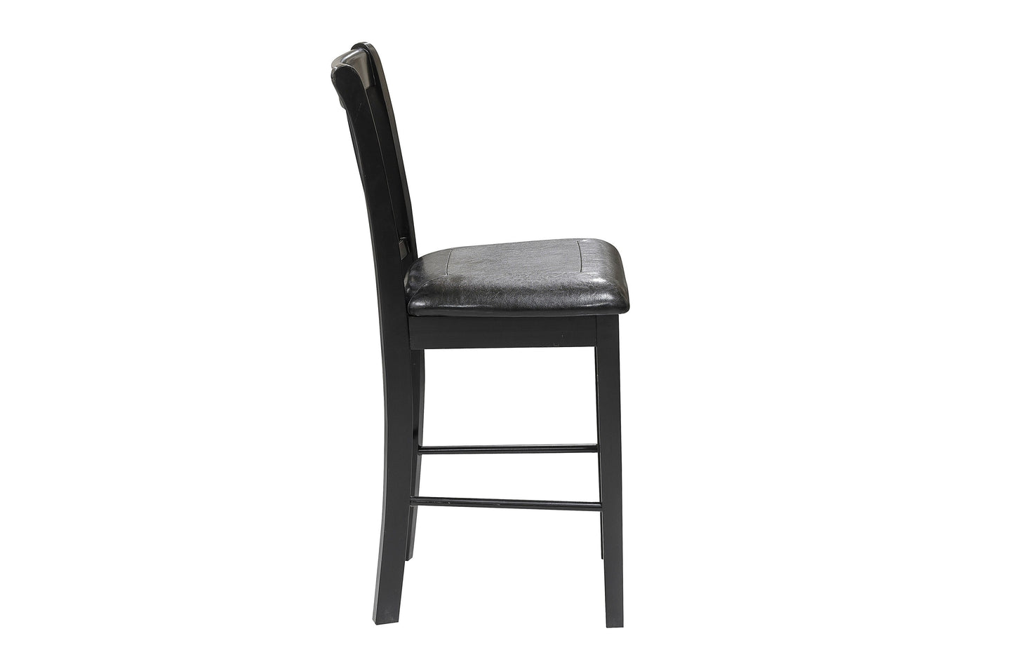 Black leather upholstered bar stool with wooden frame