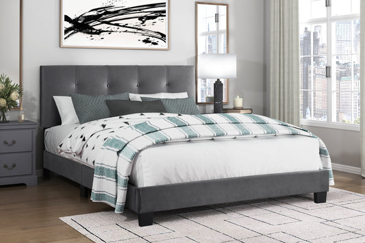 TREATLIFE HOME Queen Platform Bed with Adjustable Velvet Upholstered Headboard, Button-Tufted Design, Solid Wood Frame, Dark Gray