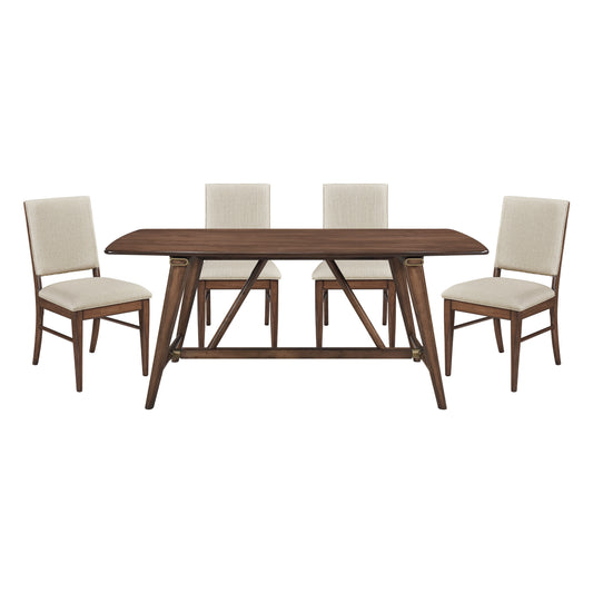 Dark wood dining table with cream upholstered chairs a modern farmhouse set