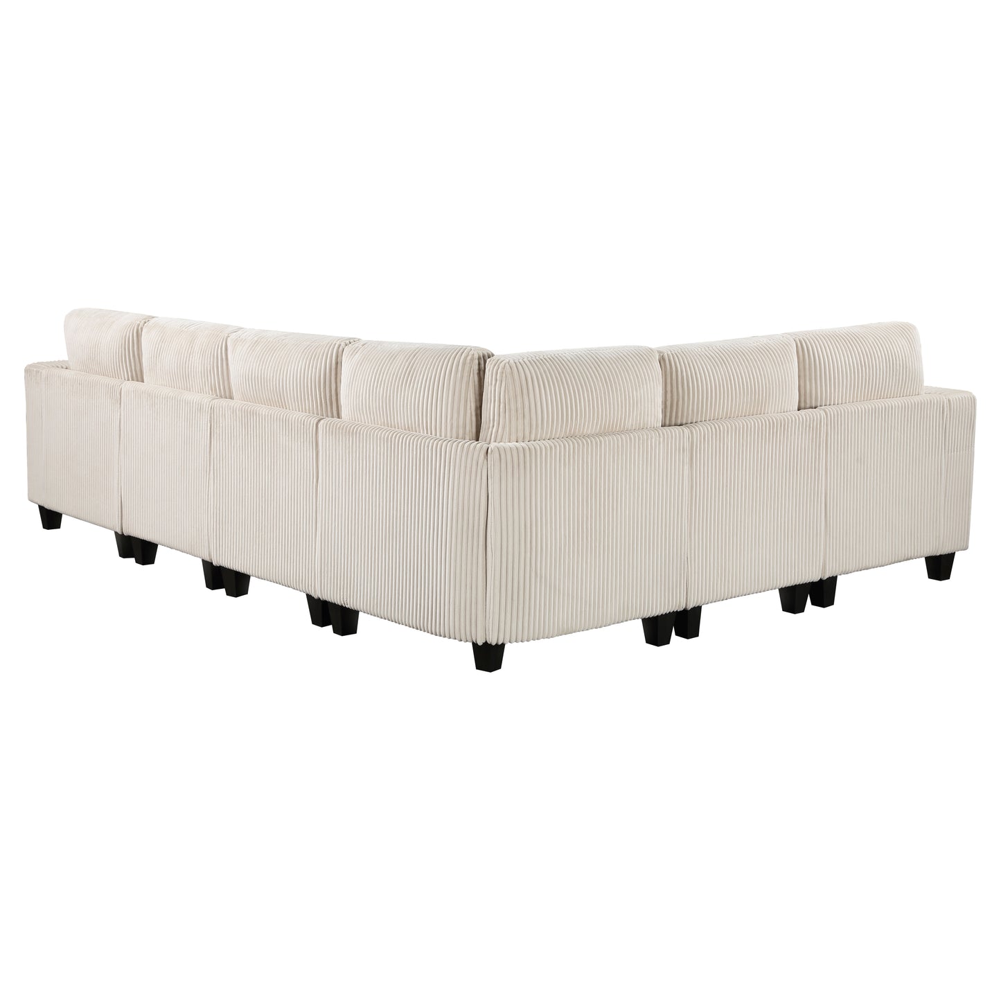 Cream corduroy Lshaped sectional sofa with plush cushions
