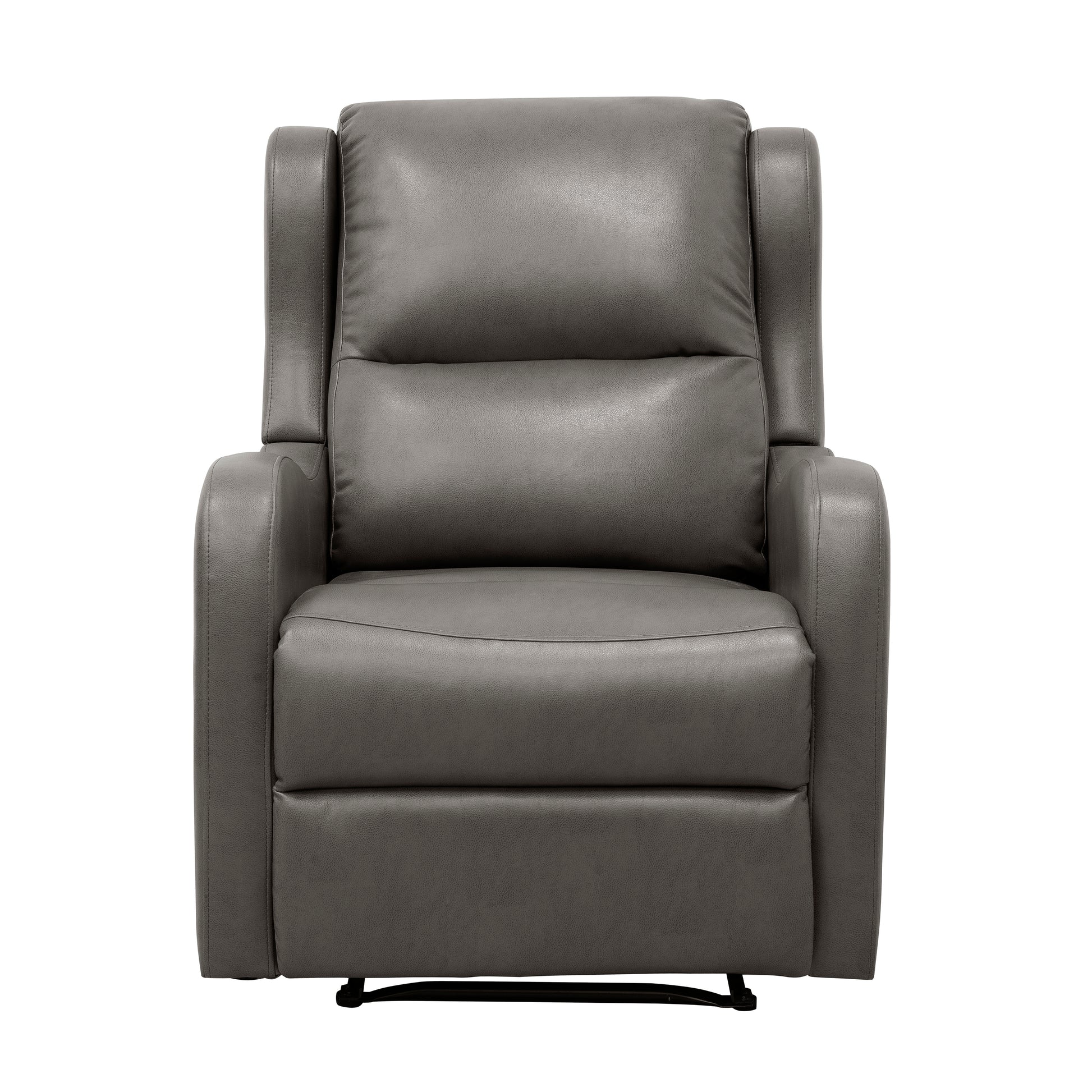 Contemporary grey leather recliner chair with plush cushioning for ultimate comfort and relaxation