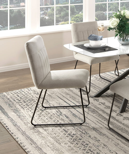 TREATLIFE HOME Modern Design Beige Fabric Upholstered Side Chairs 2pc Set with Black Finish Metal Legs for Casual Dining