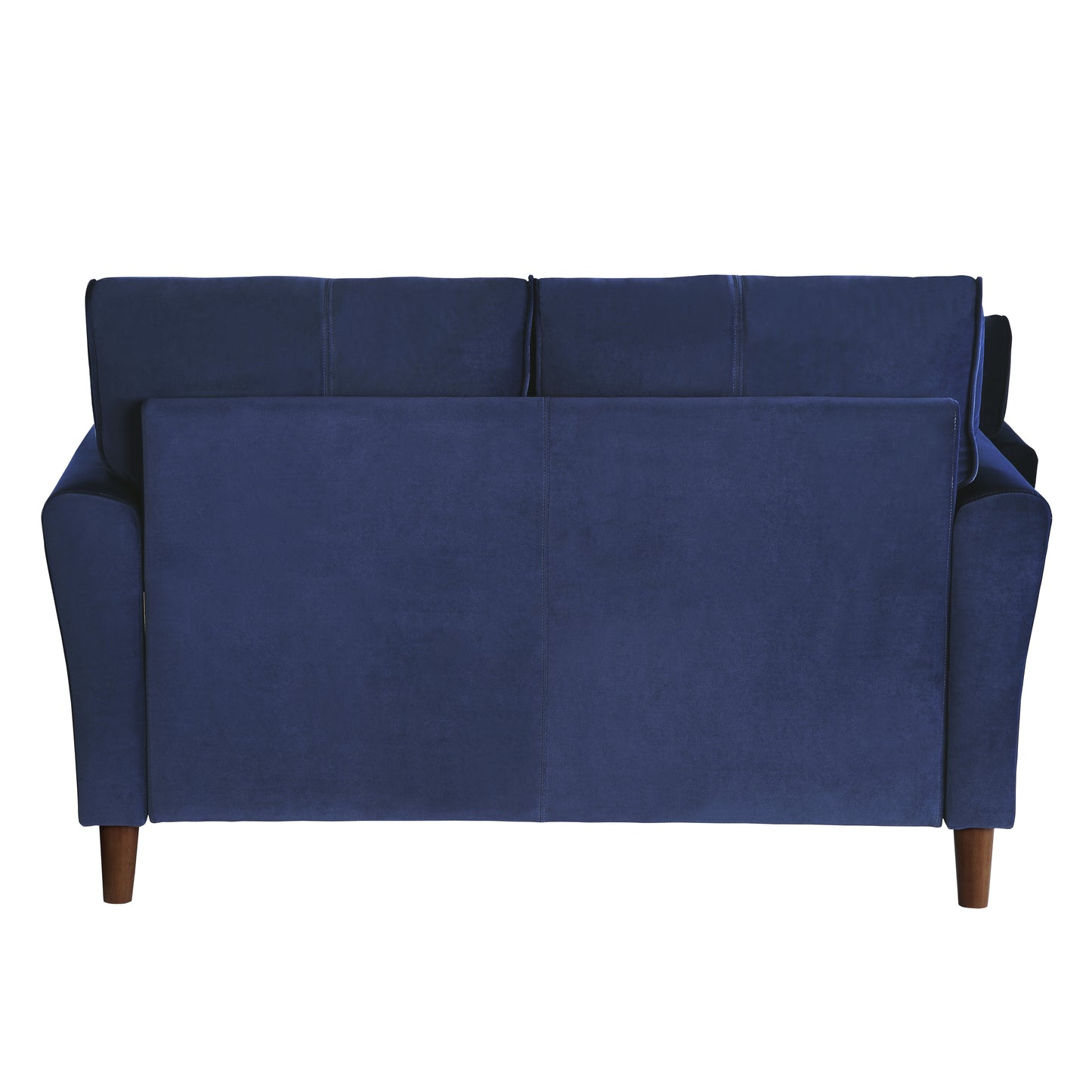 Navy blue velvet sofa with tapered wooden legs for modern living rooms