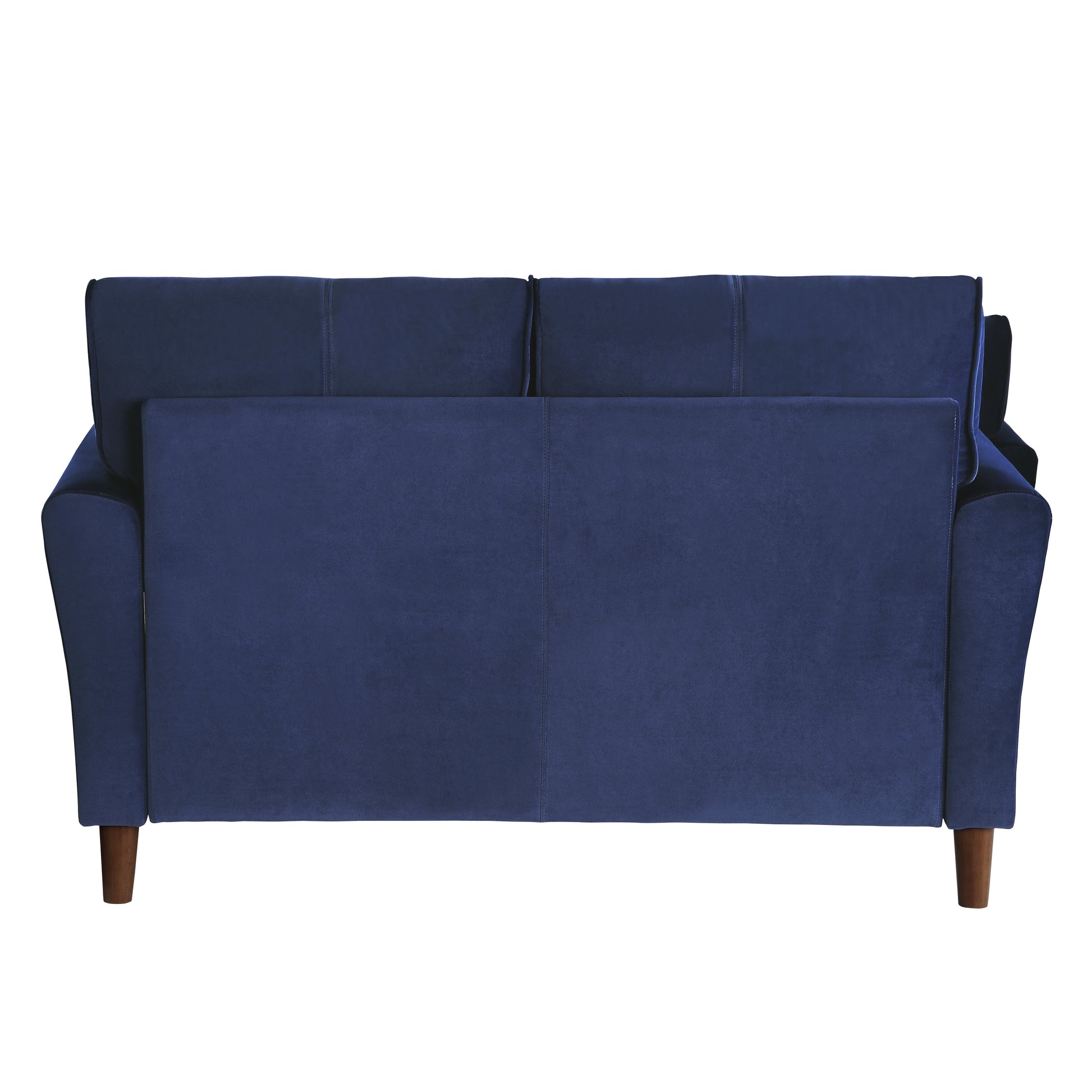 Navy blue velvet sofa with tapered wooden legs for modern living rooms