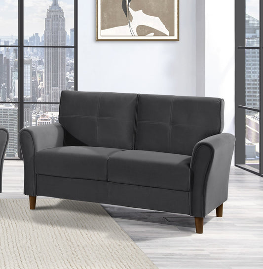Comfort Loveseat with Gray Velvet Upholstery and Tufted Detail