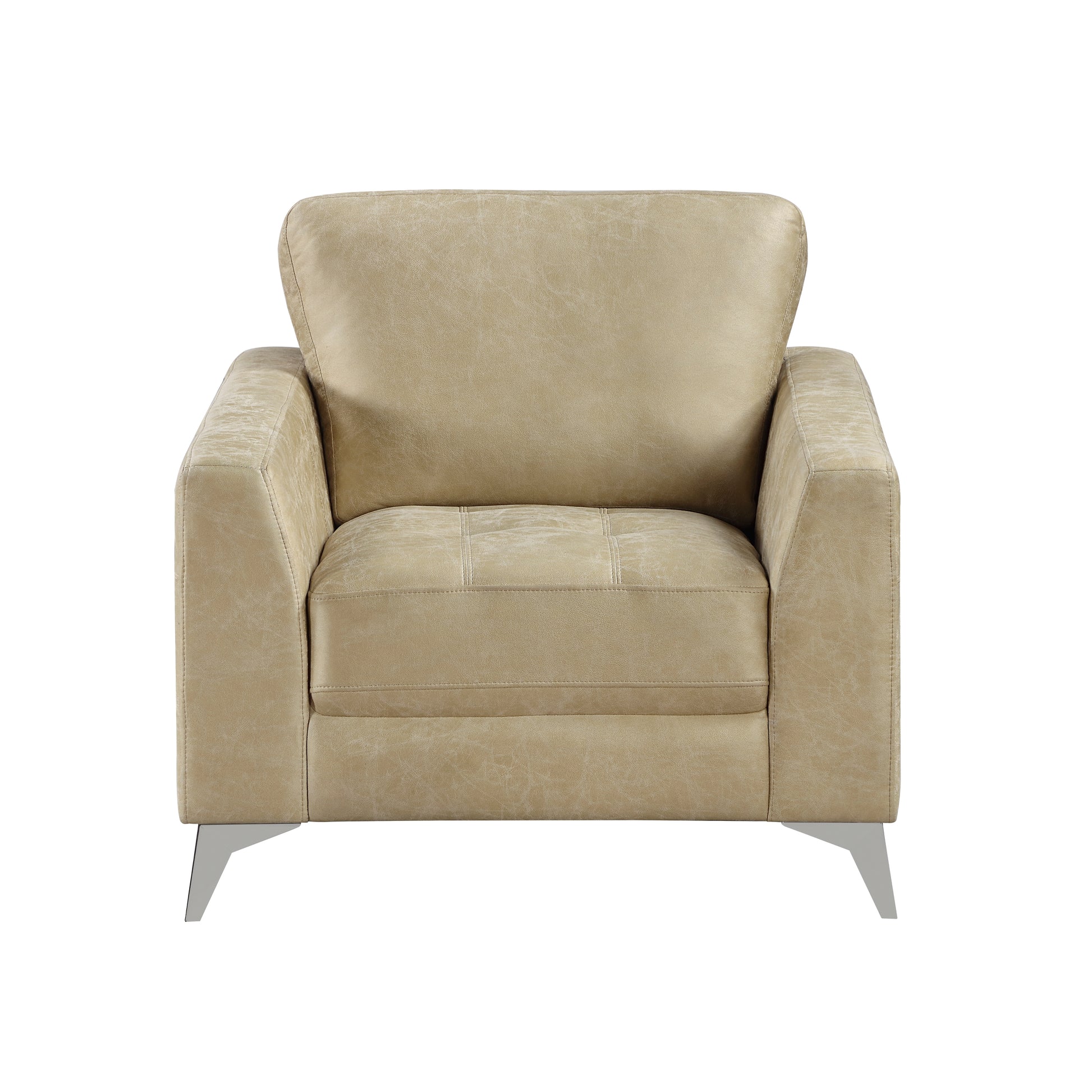 Beige faux leather armchair with metal legs for modern living rooms