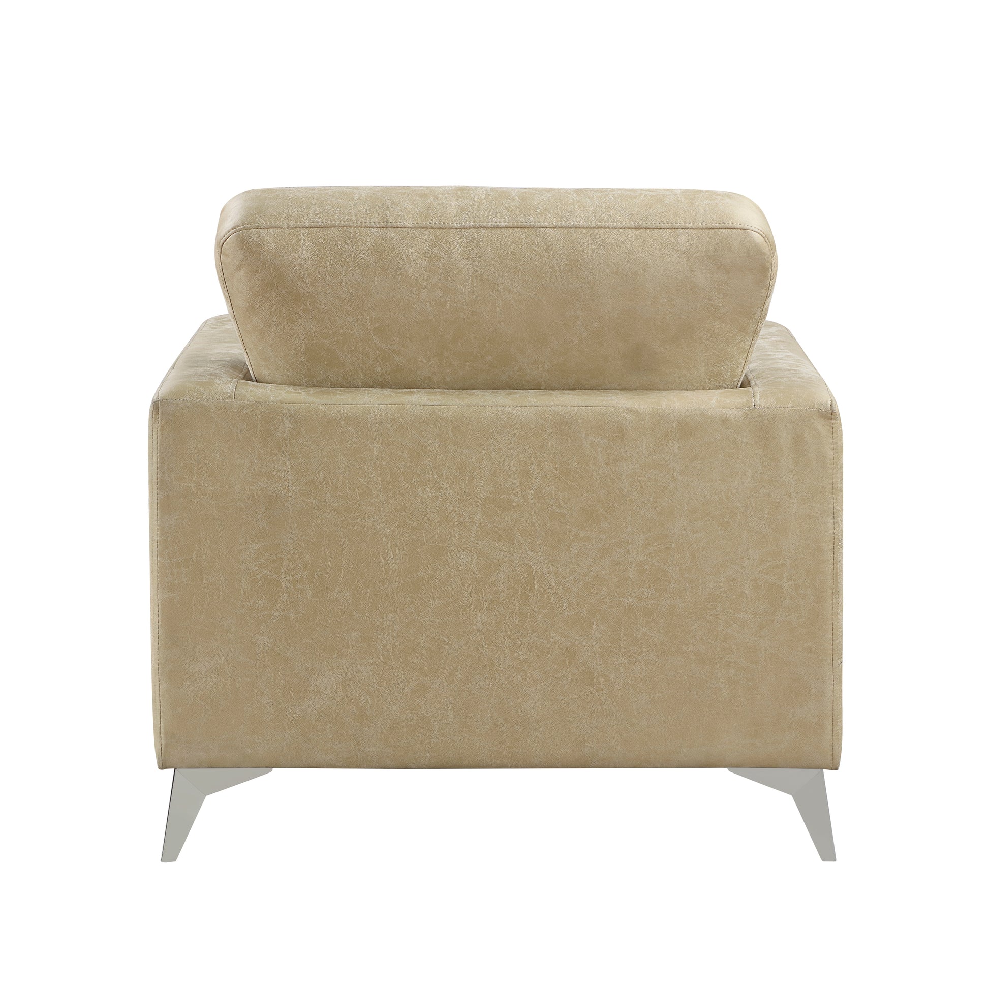 Modern beige leather armchair with a clean design and metal legs
