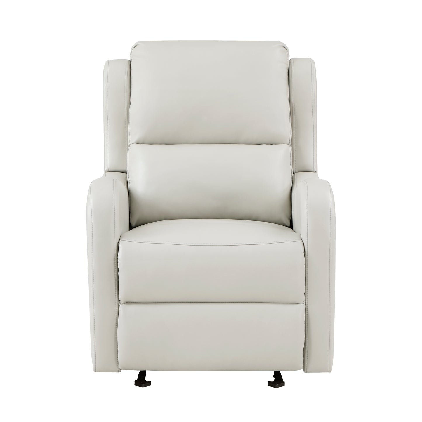 White leather power recliner with plush cushioning and adjustable footrest