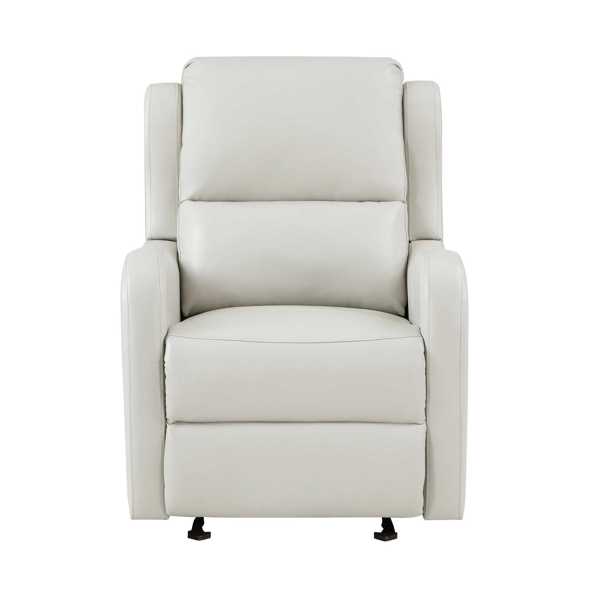 White leather power recliner with plush cushioning and adjustable footrest