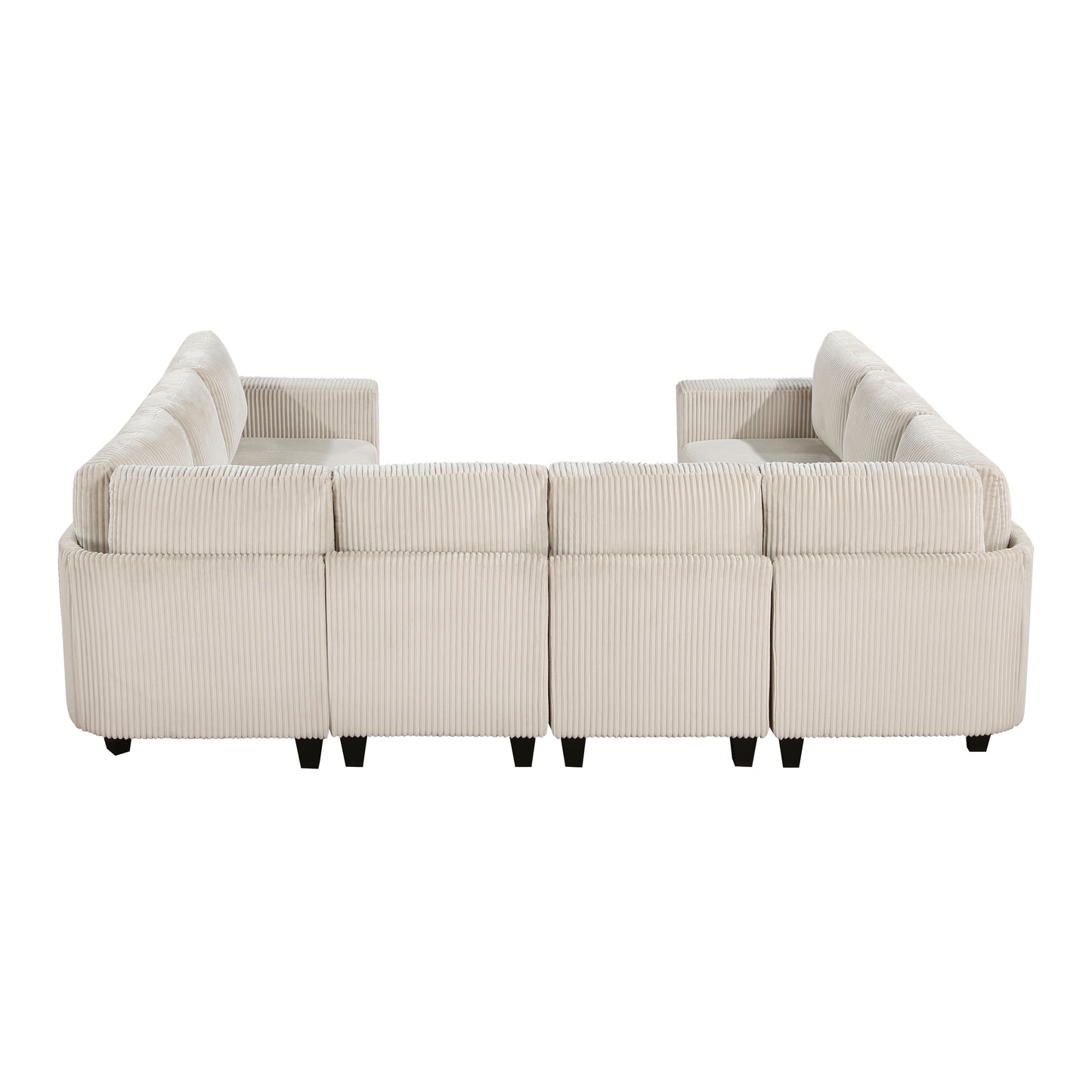 Cream corduroy sectional sofa with plush cushions and tufted backrests ideal for large living spaces