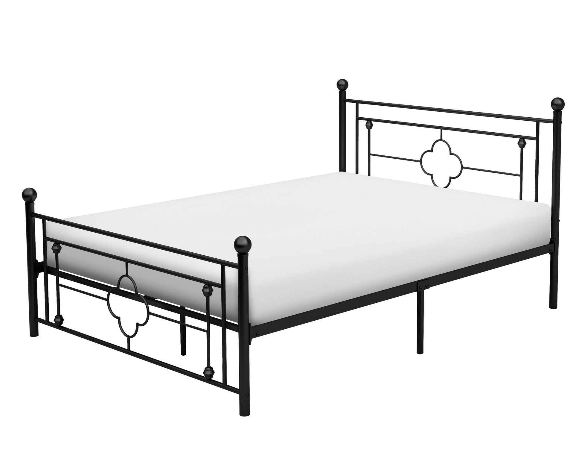 Black metal twin bed frame with ornate scrollwork headboard and footboard perfect for a modern bedroom