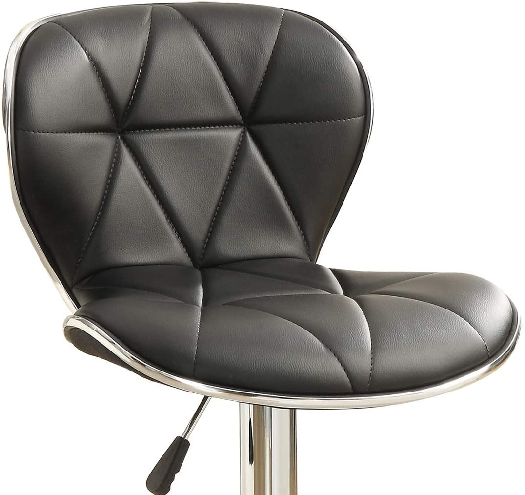 Black faux leather bar stool with diamond tufting and chrome base