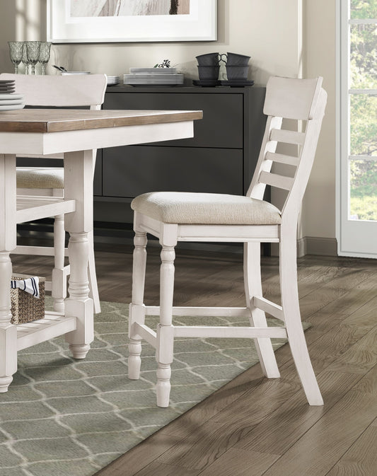 TREATLIFE HOME Set of 2 Counter Height Chairs with Fabric Upholstered Seat, Antique White Finish, Farmhouse Style