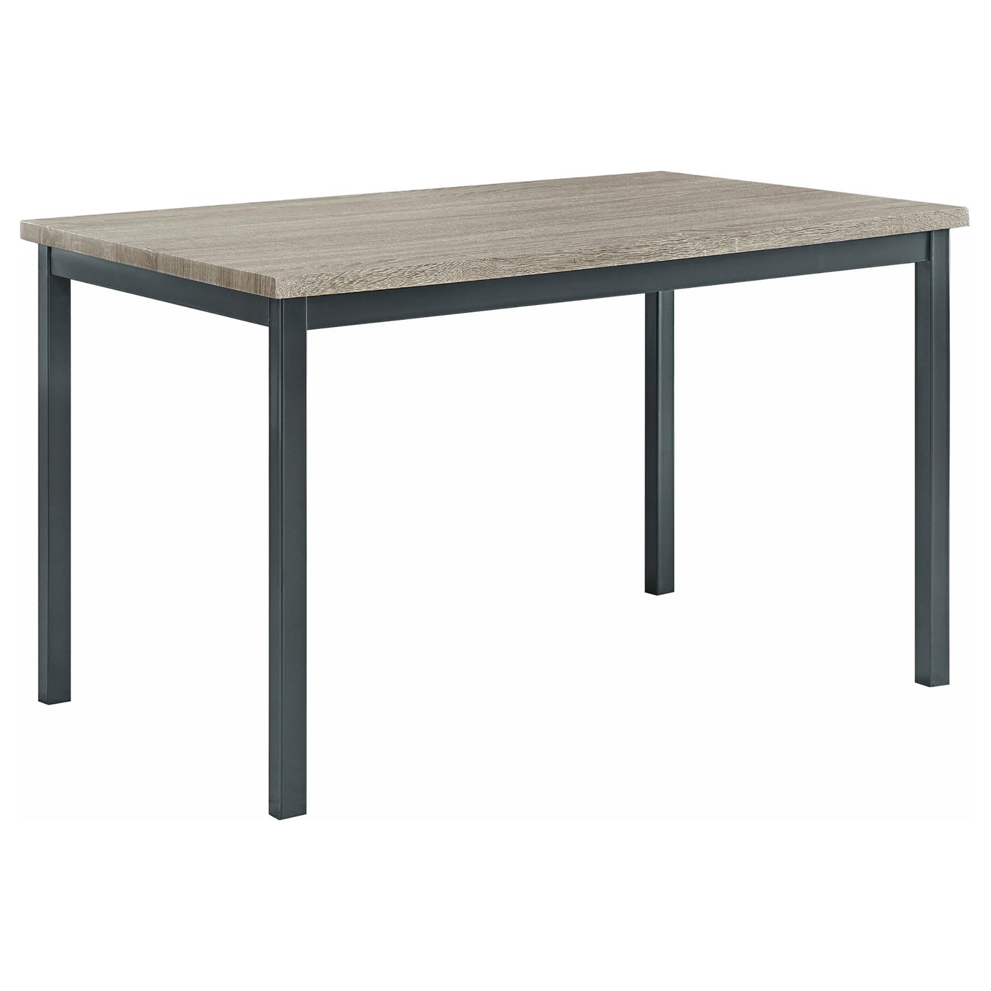 Rustic oak veneer dining table with black metal legs perfect for modern kitchens