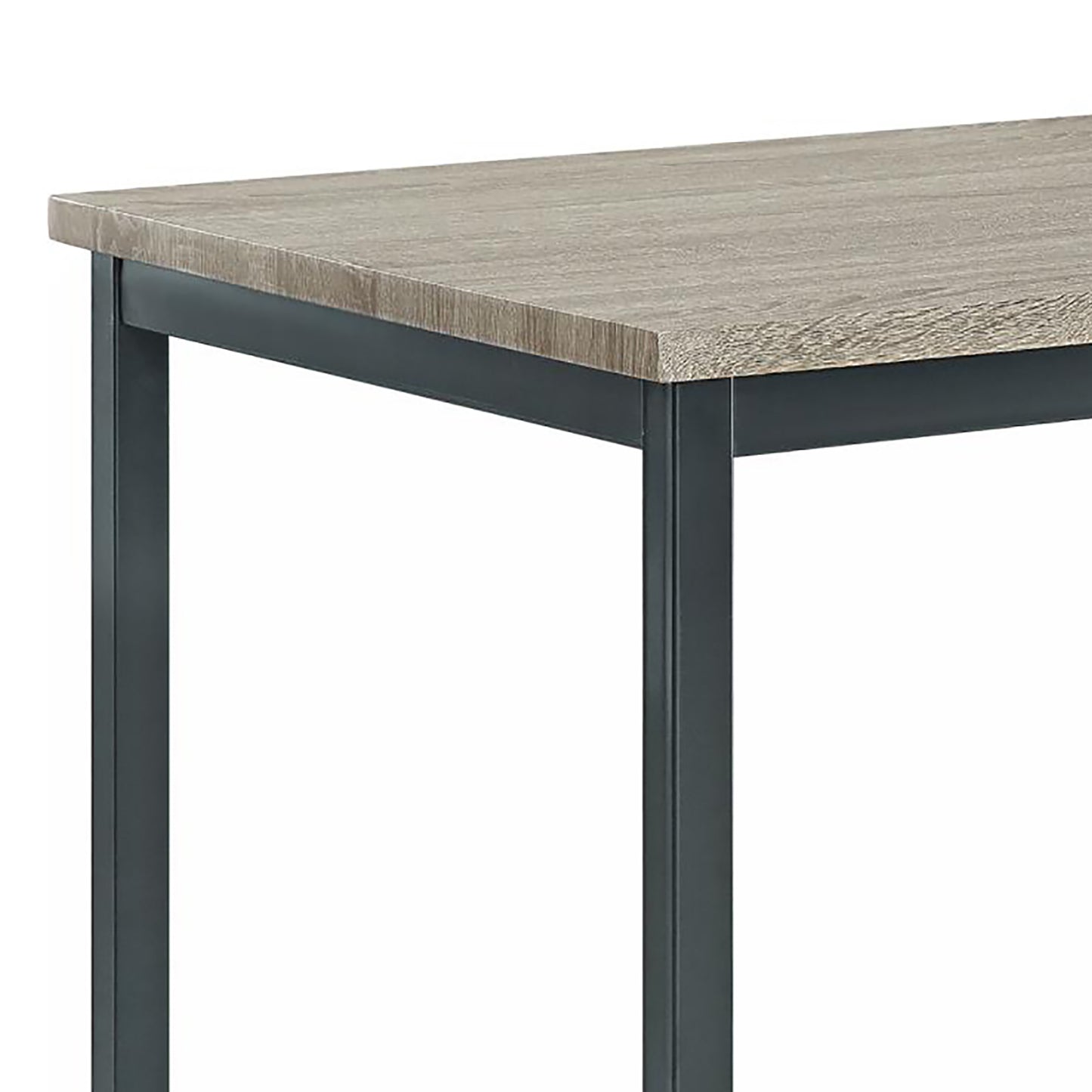 Rustic wood grain console table with dark metal legs