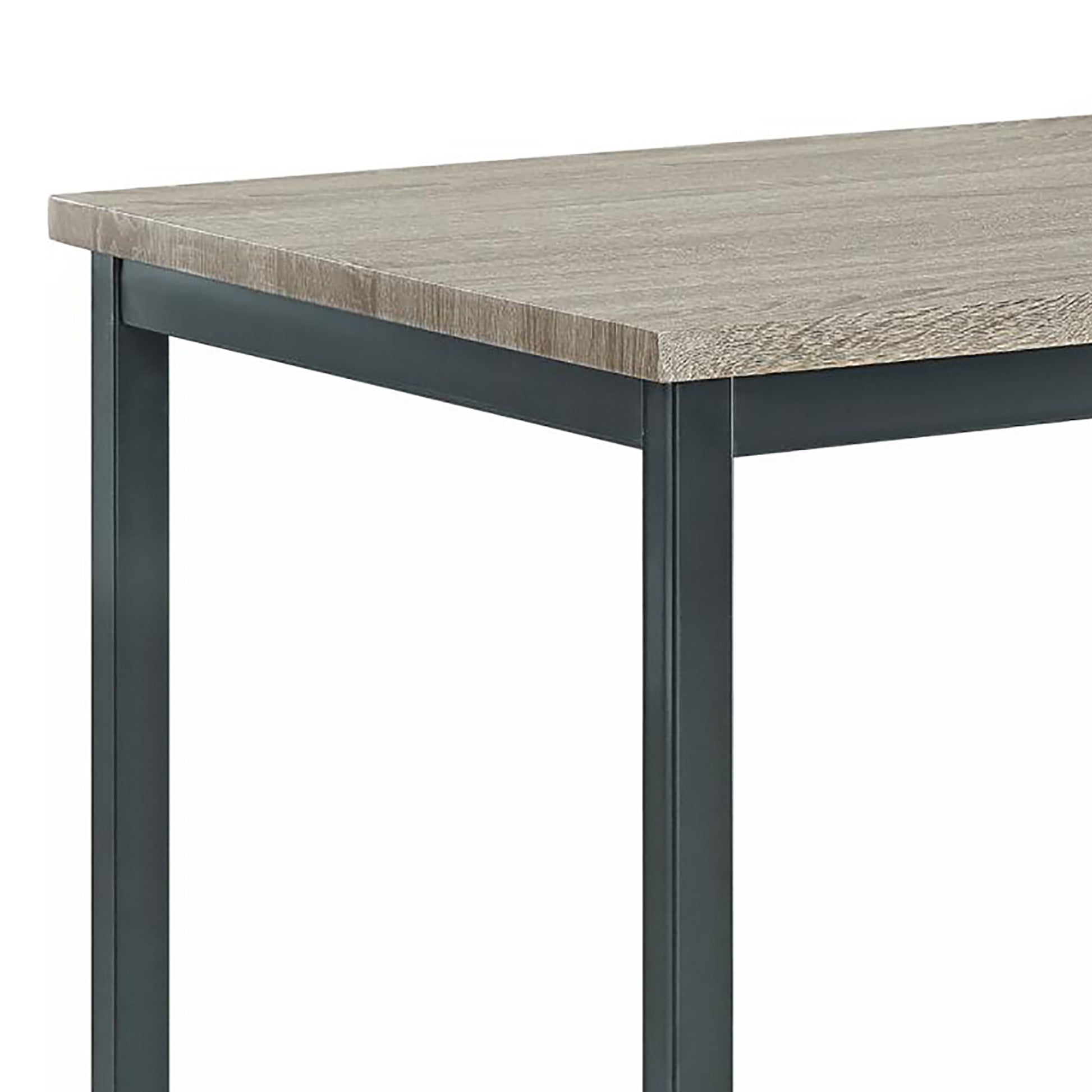 Rustic wood grain console table with dark metal legs