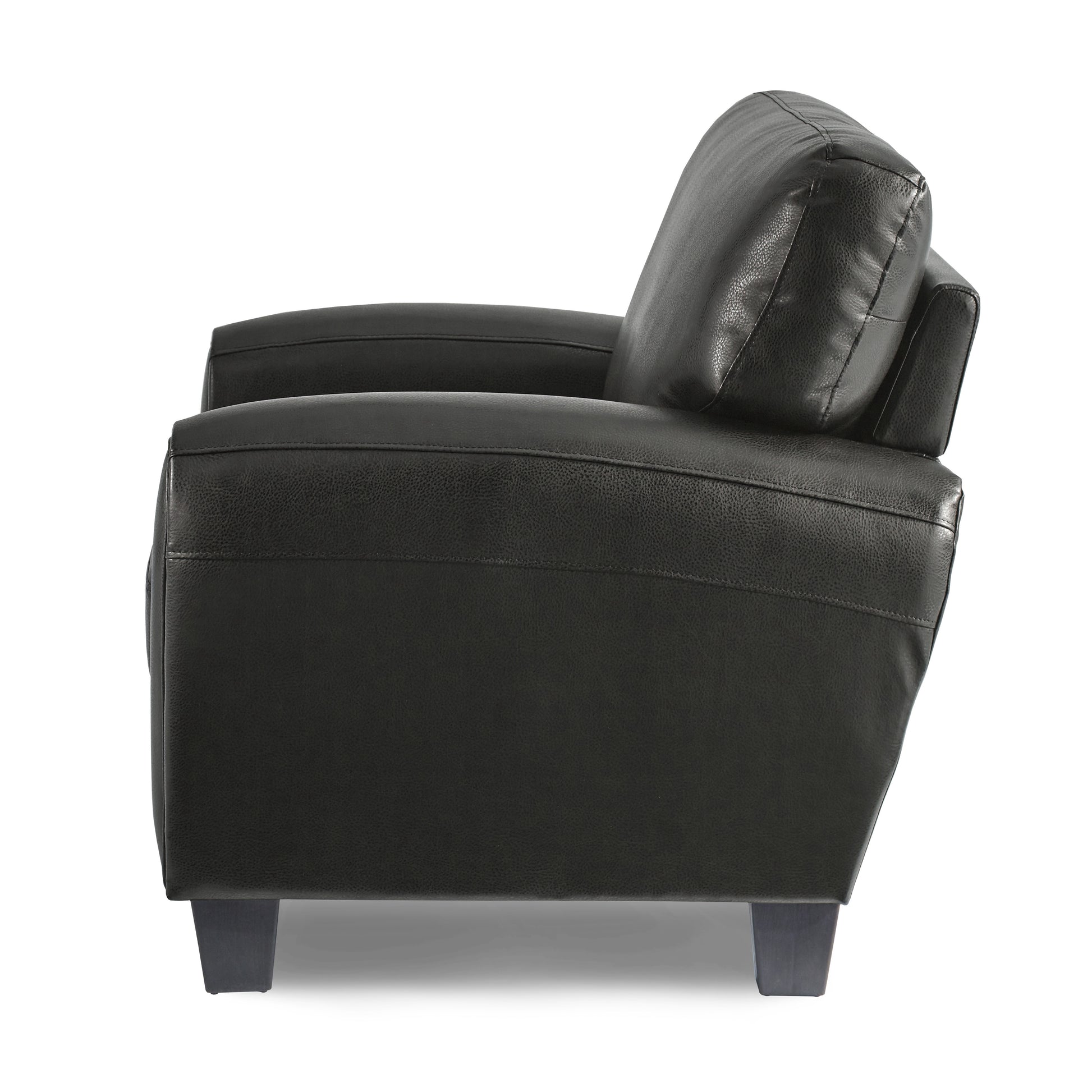 Black leather armchair with padded seat and backrest for comfortable seating