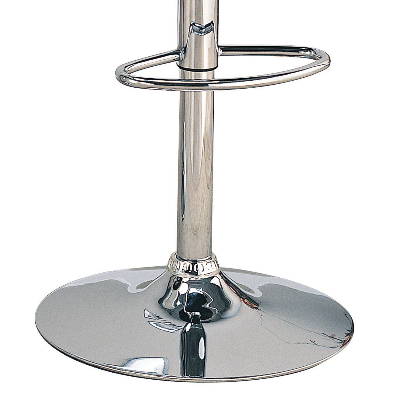 Chrome bar stool base with footrest ring and adjustable height pedestal