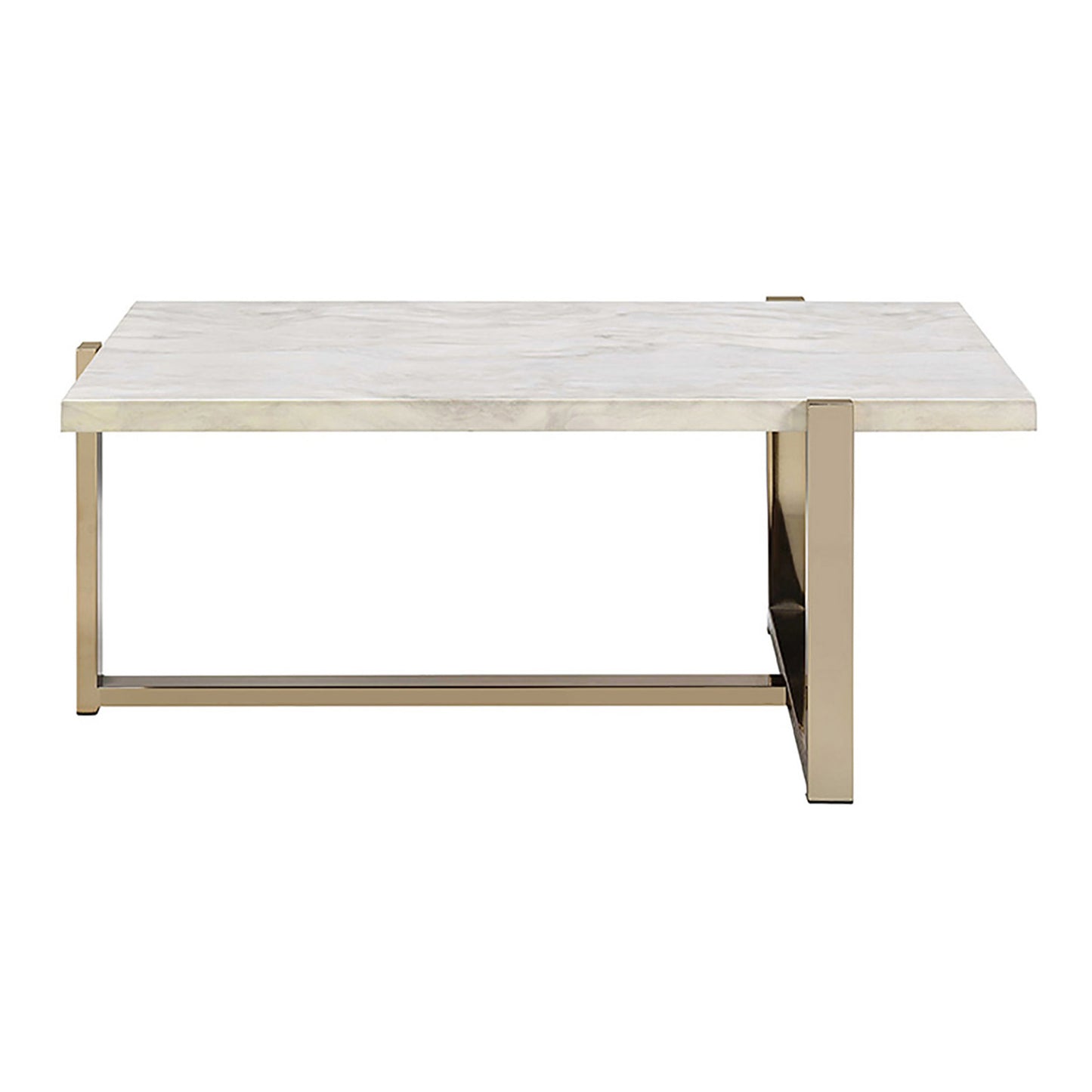 Rectangular marble top coffee table with polished brass metal legs