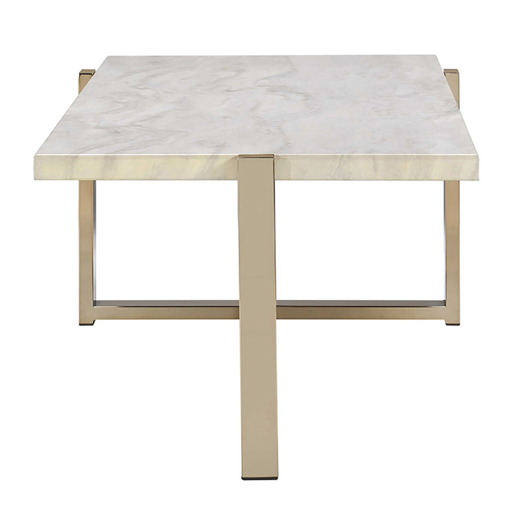Modern square marble coffee table with brushed gold metal legs