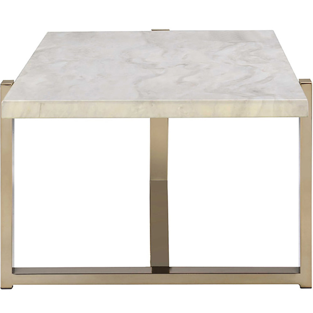 Modern square coffee table with white marble top and gold metal frame