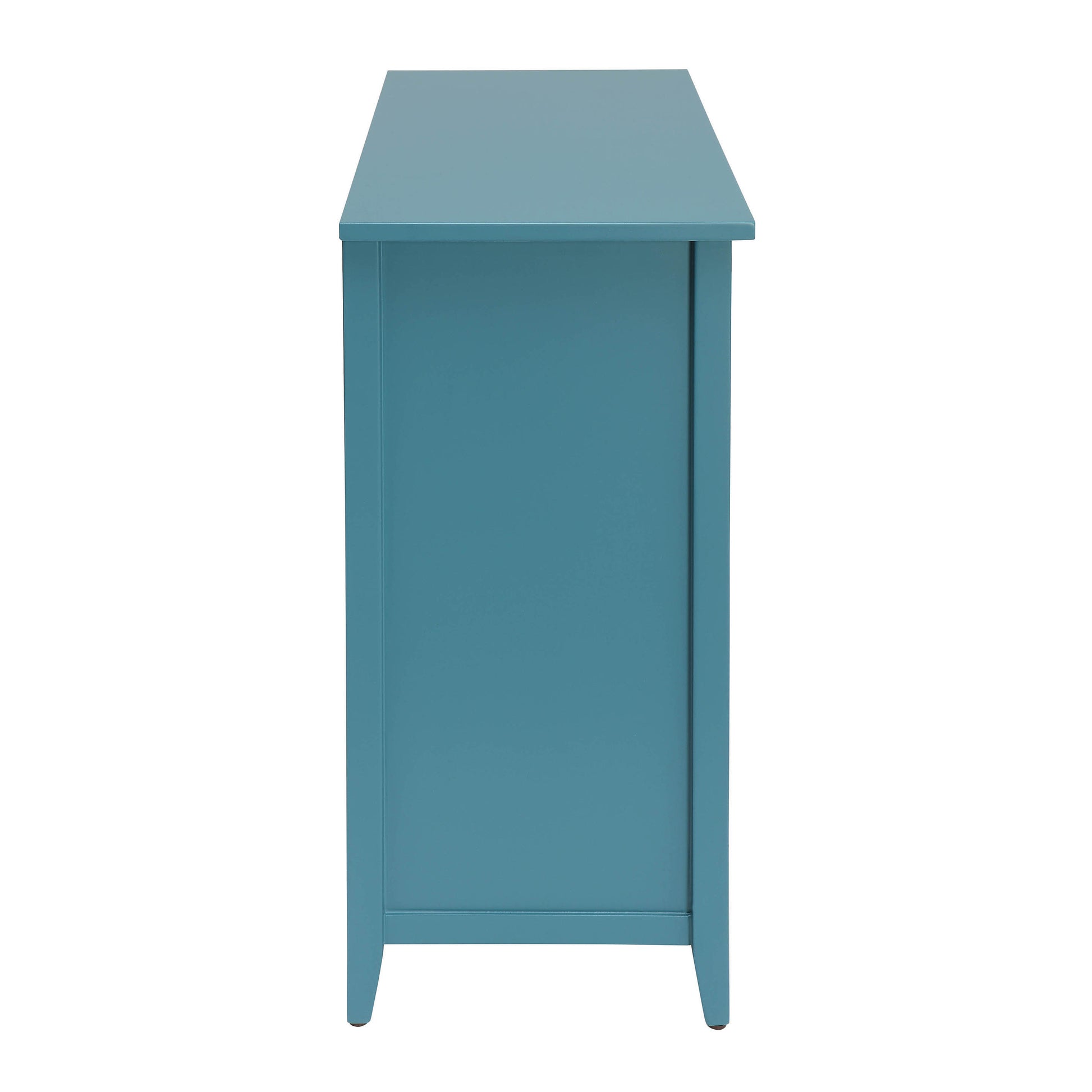 Classic teal wooden dresser with clean lines a smooth finish and sturdy legs for bedroom storage