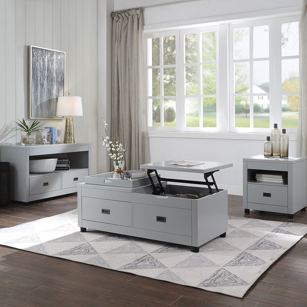 Gray lifttop coffee table with ample storage perfect for modern living rooms