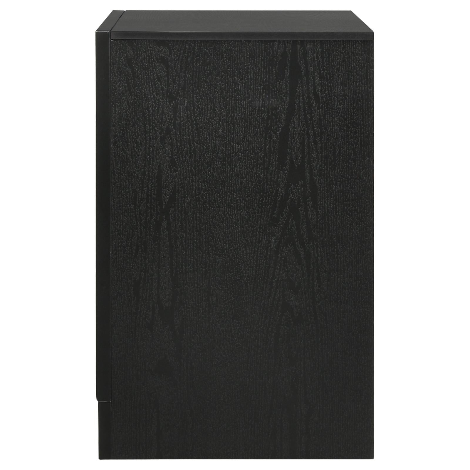 Black oak veneer nightstand with modern design  drawer