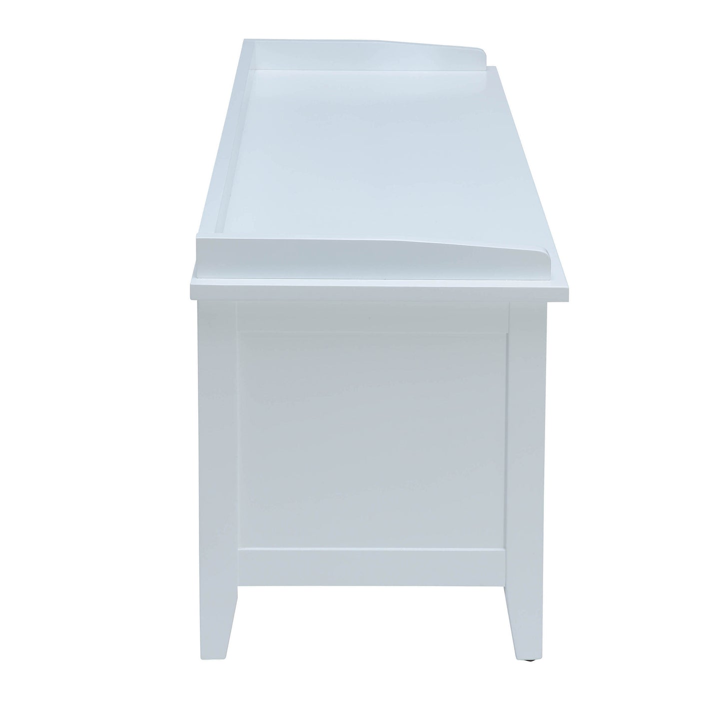 White wooden changing table with raised edges for safety
