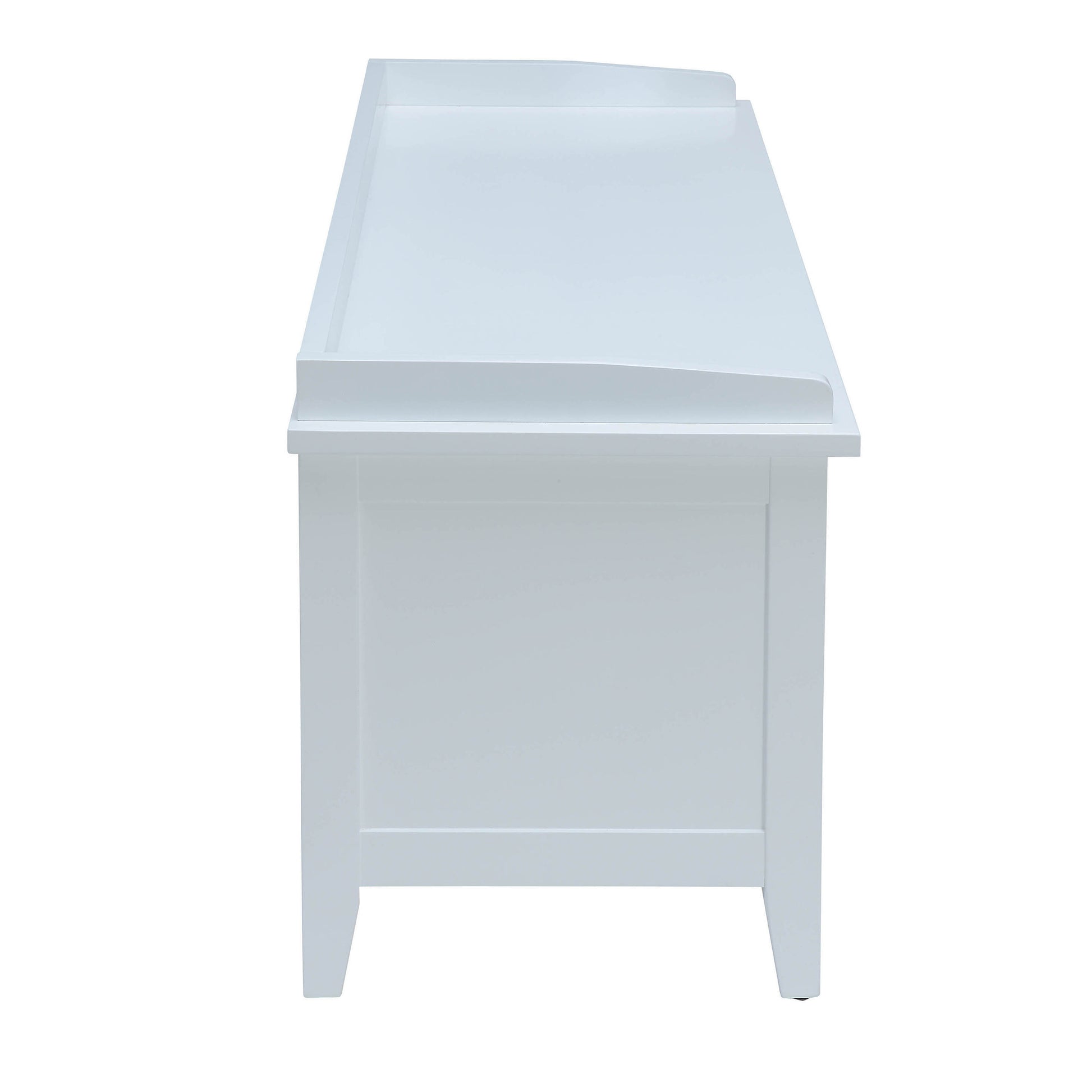 White wooden changing table with raised edges for safety
