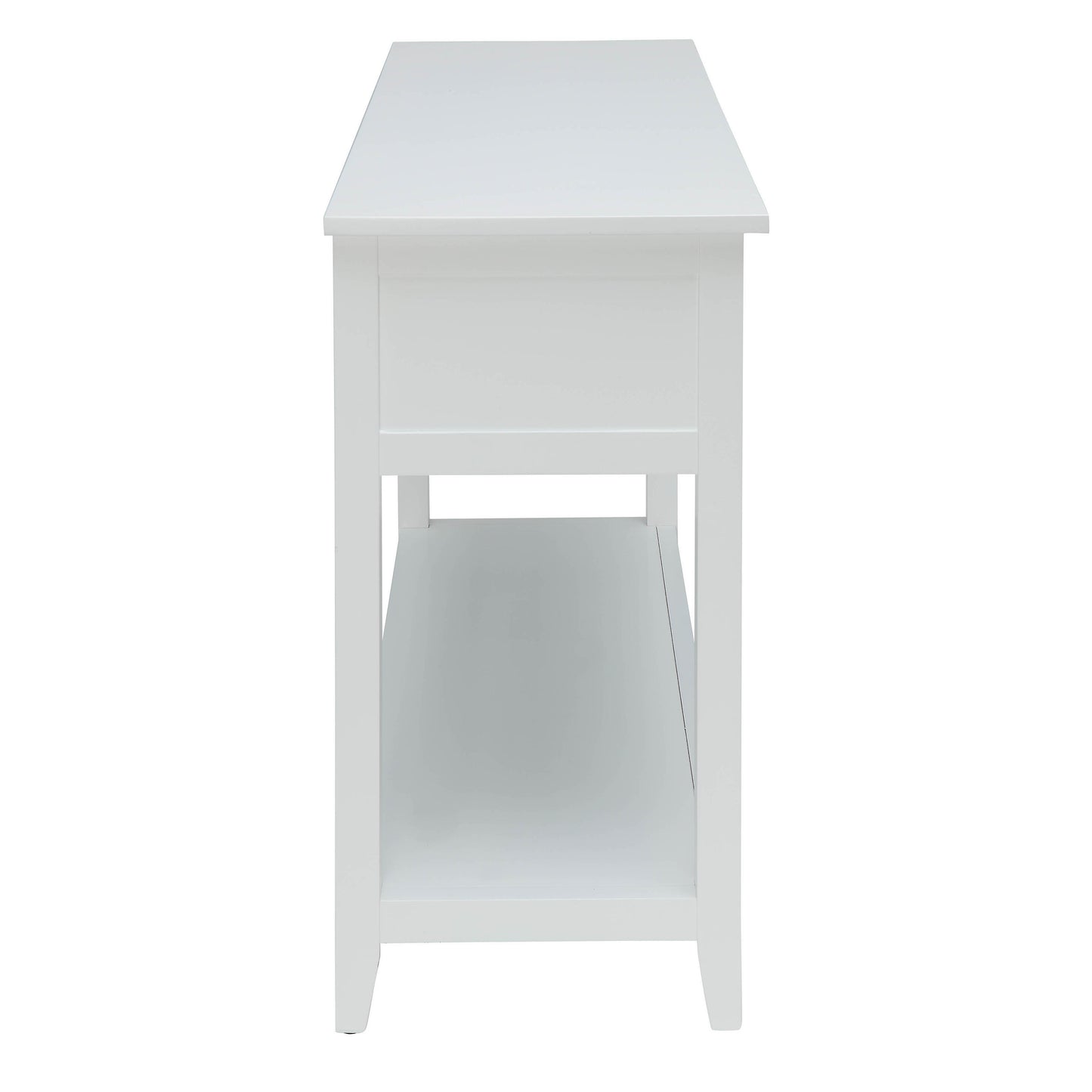 White wooden console table with two open shelves