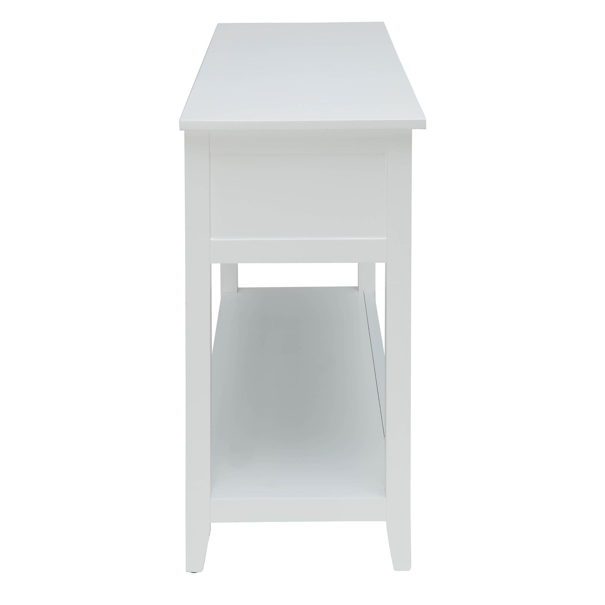White wooden console table with two open shelves
