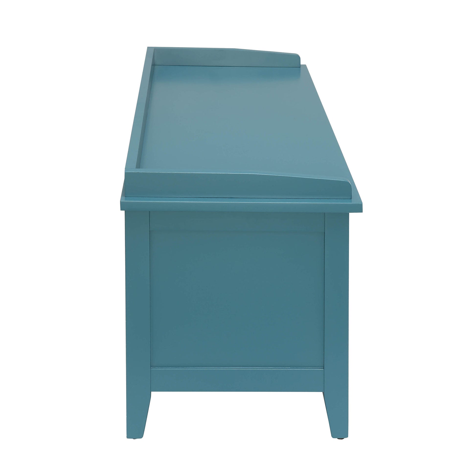 Blue wooden toy chest with lifttop lid for storage