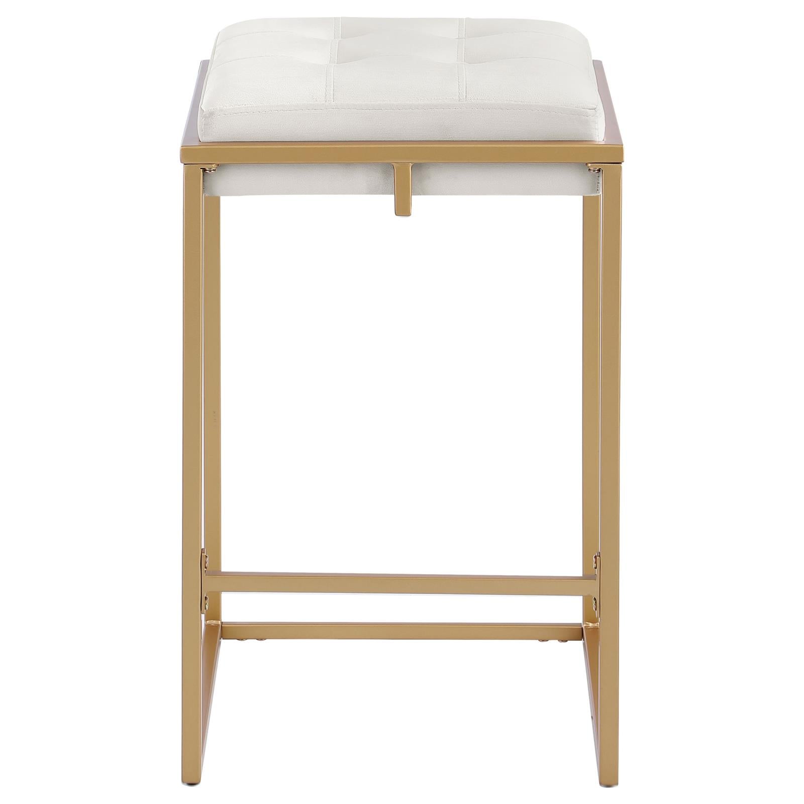 Tufted white faux leather seat with gold metal frame bar stool