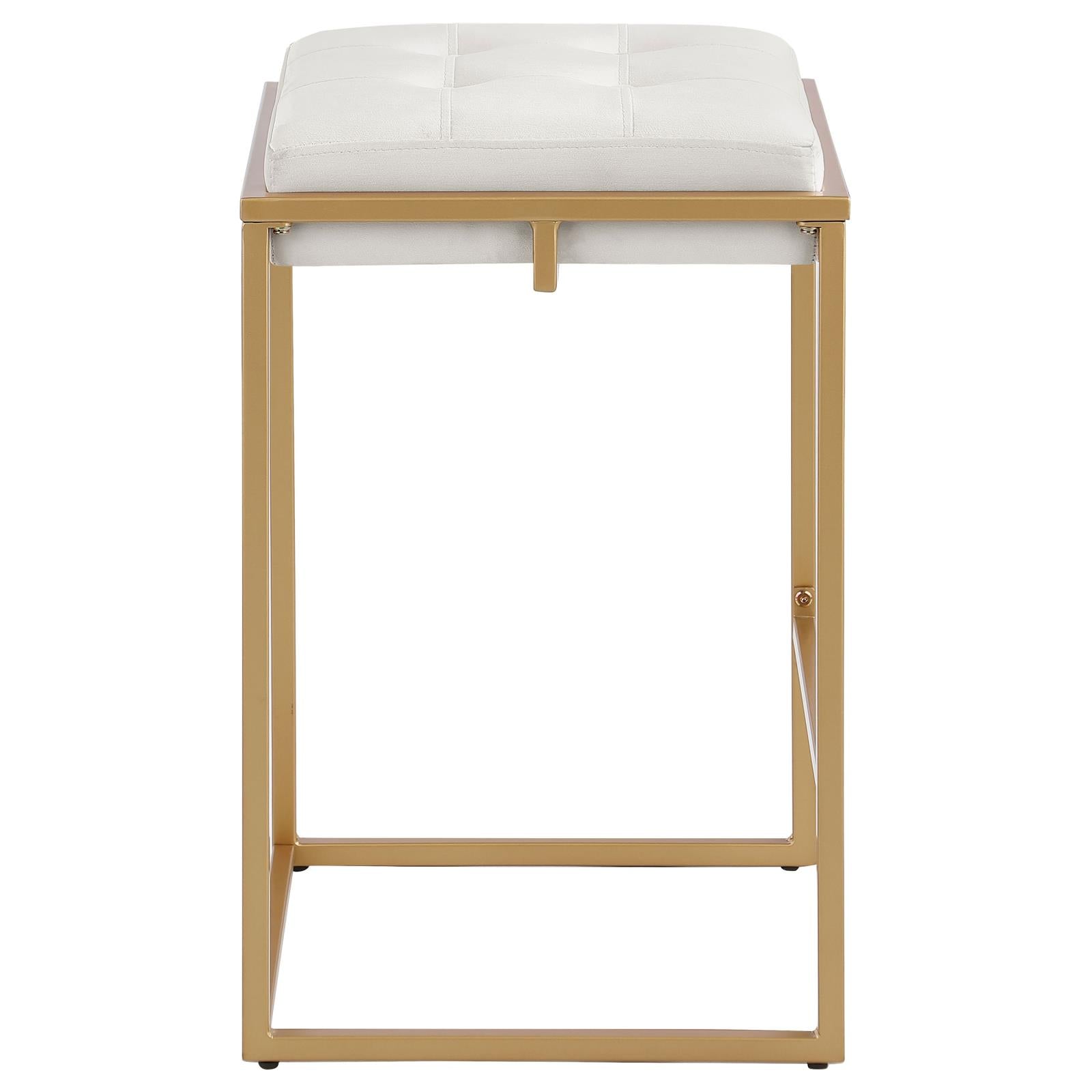 White tufted faux leather top bar stool with gold metal frame