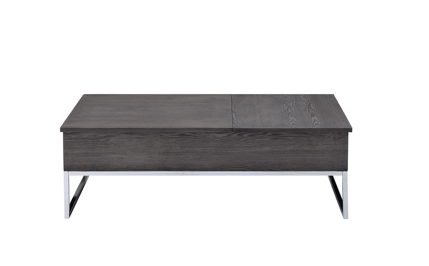 Dark wood lifttop coffee table with sleek chrome legs for modern living rooms