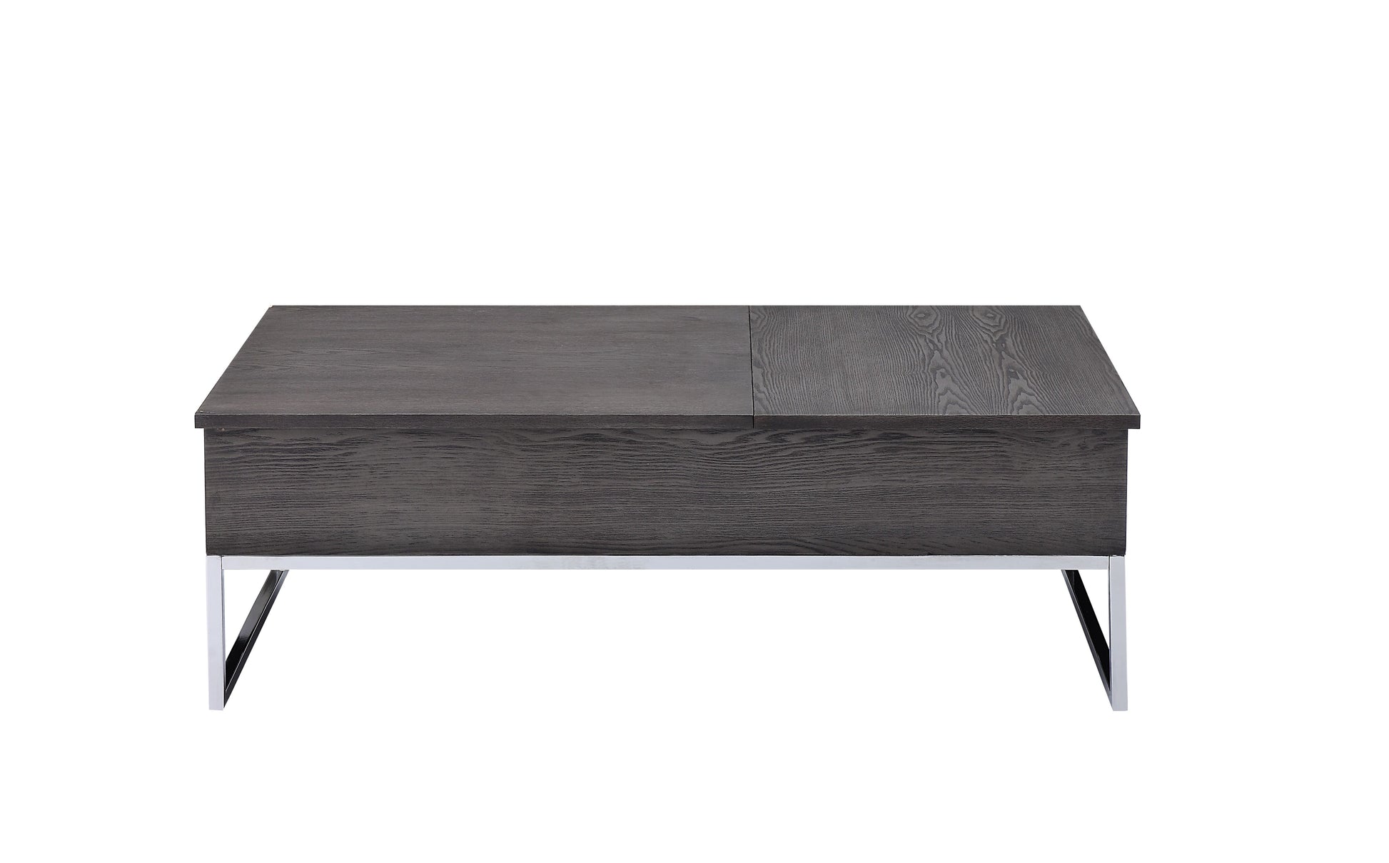 Dark wood lifttop coffee table with sleek chrome legs for modern living rooms