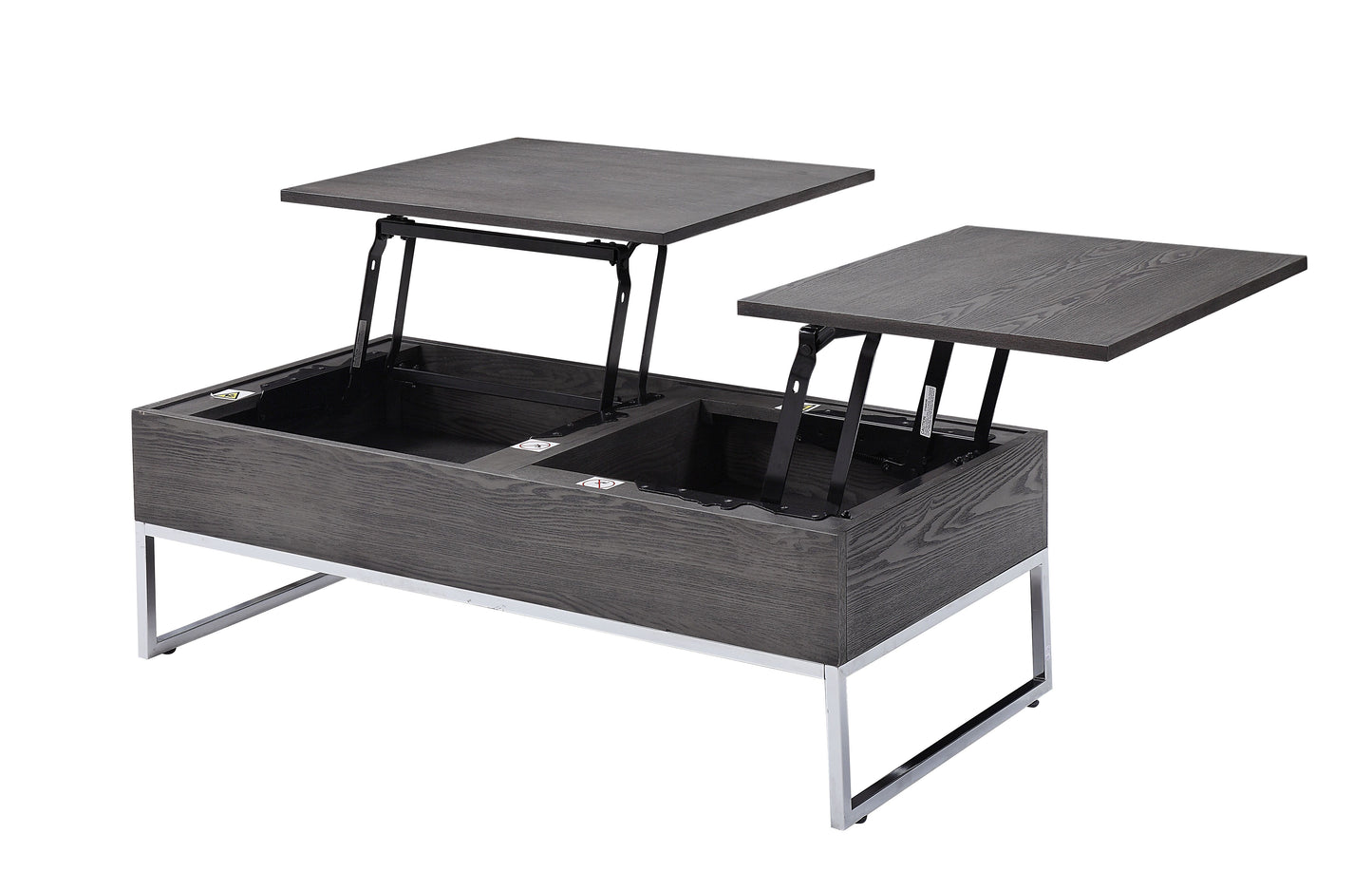 Modern dark wood lifttop coffee table with chrome legs perfect for living rooms