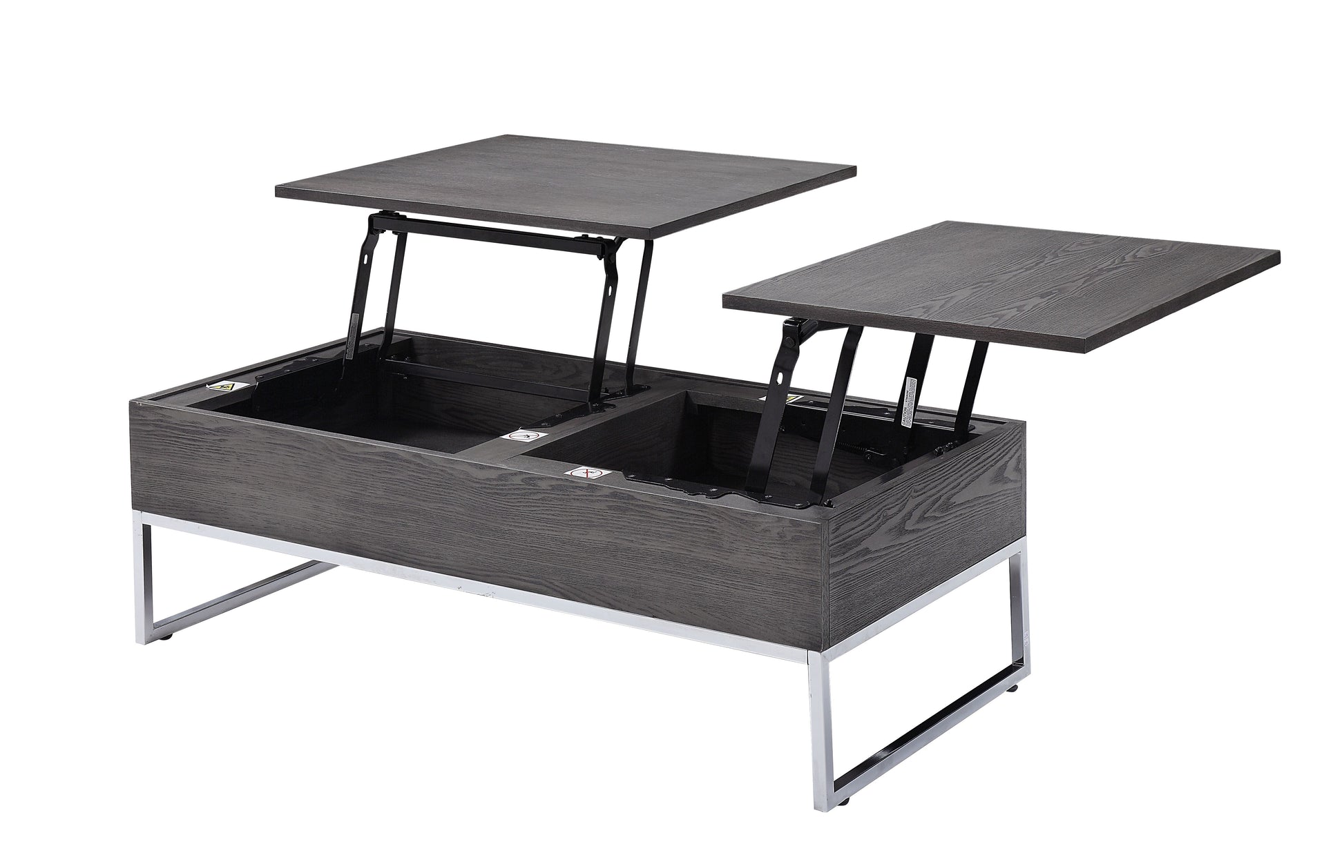 Modern dark wood lifttop coffee table with chrome legs perfect for living rooms