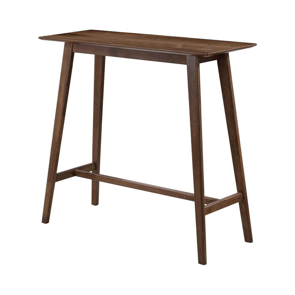 Dark wood rectangular bar table with tapered legs and footrest