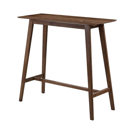 Dark wood rectangular bar table with tapered legs and footrest
