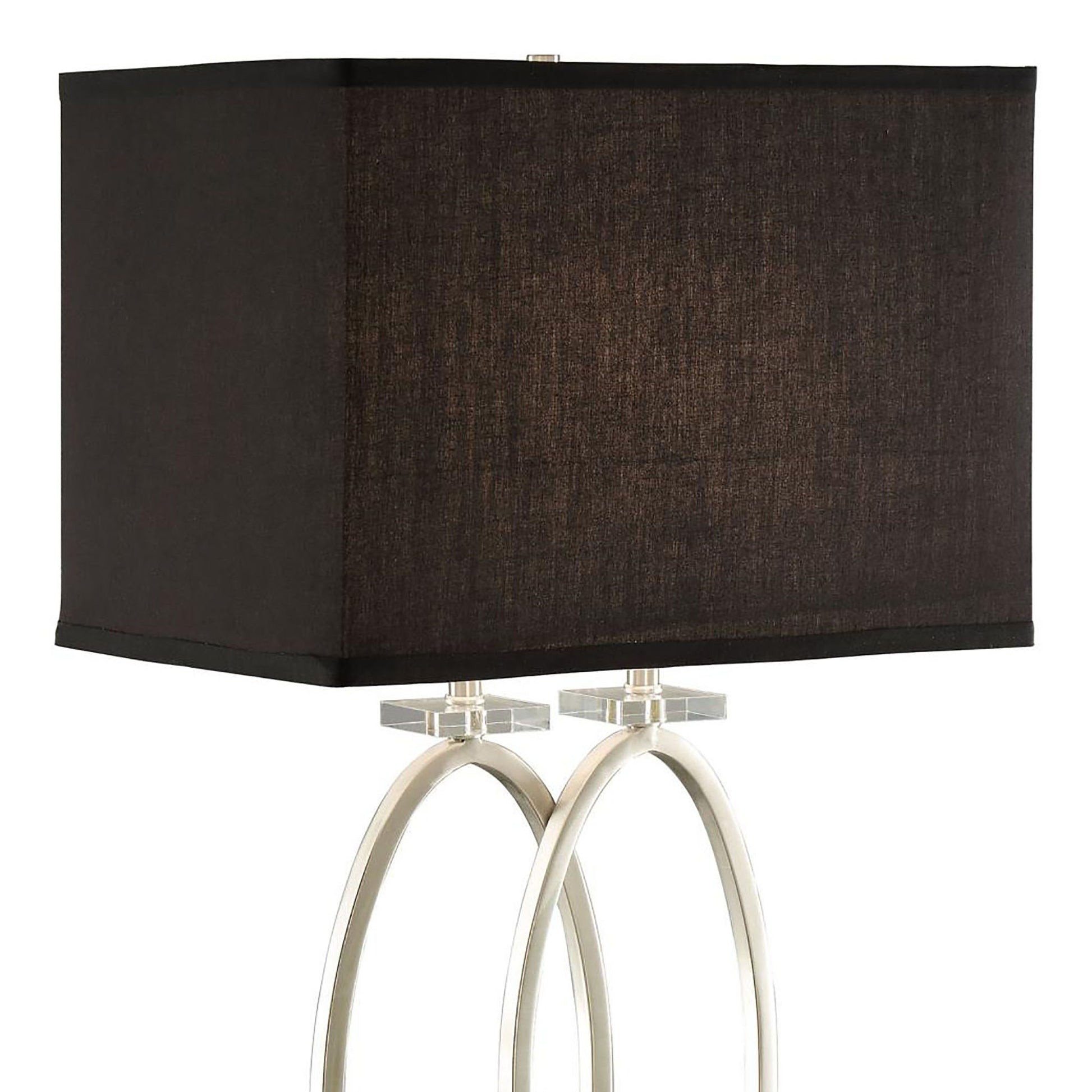Rectangular black lampshade with brushed nickel metal accents and crystal details